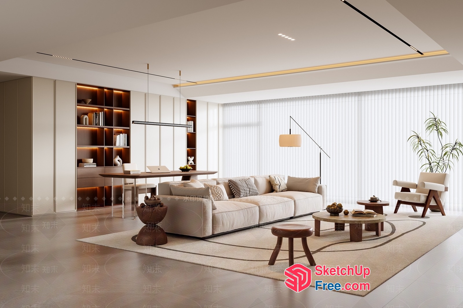Modern Minimalist Living Room With Creamy Beige And White Tones 3D SketchUp File