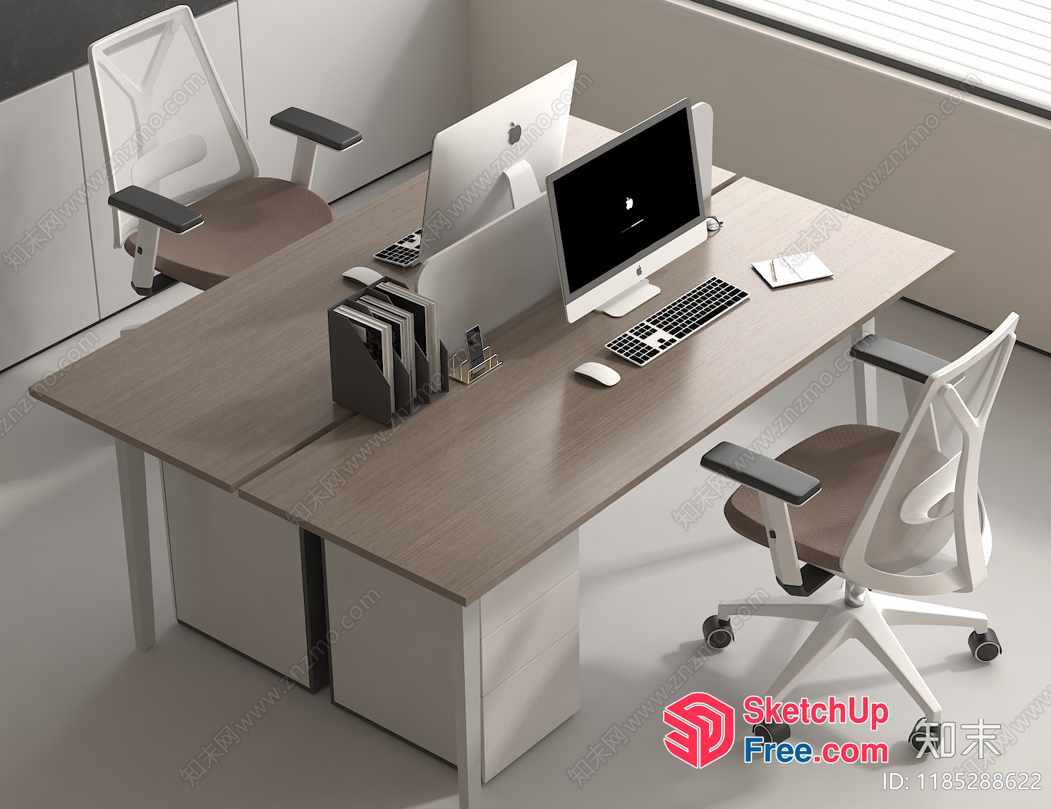 Modern Office Workspace With Dual Desks And Apple Monitors 3D SketchUp File