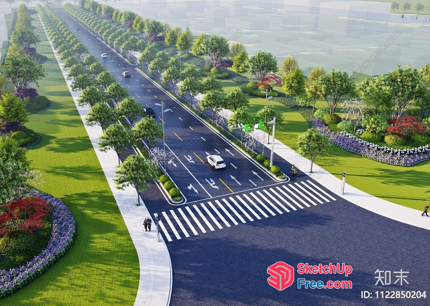 Aerial View Of A Commercial Street With A Road And Trees 3D SketchUp File
