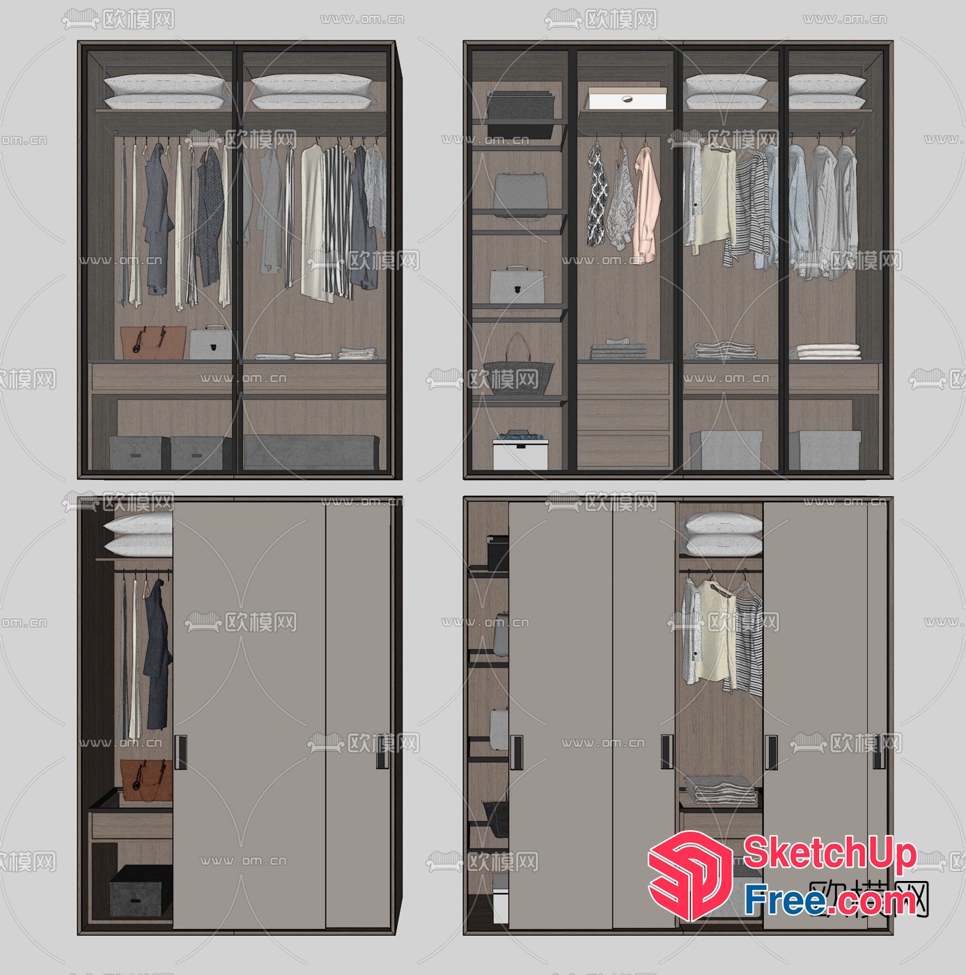 Wardrobe Design With Hanging Clothes And Storage 3D SketchUp File
