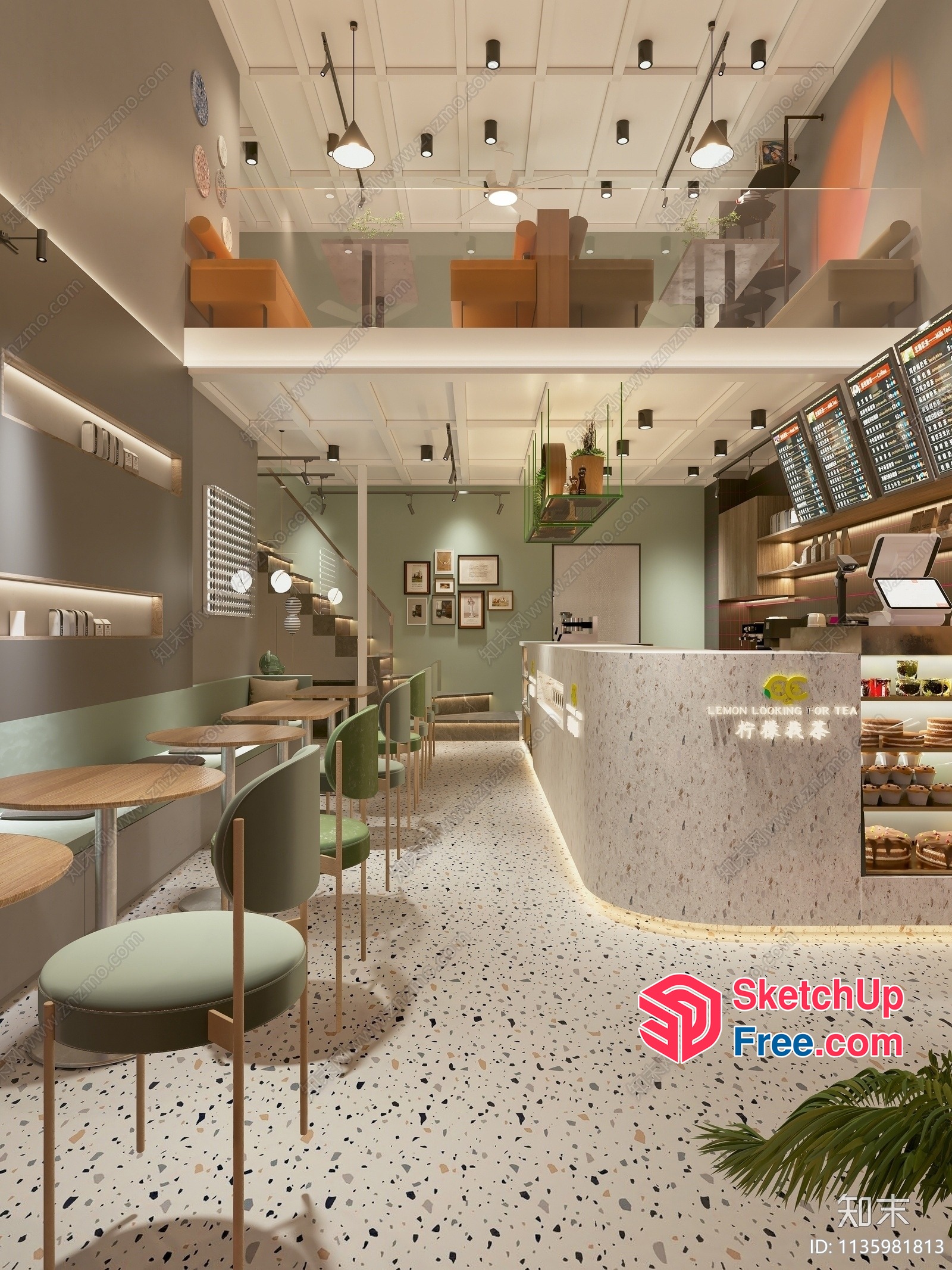 Modern Restaurant Interior With Terrazzo Flooring 3D SketchUp File