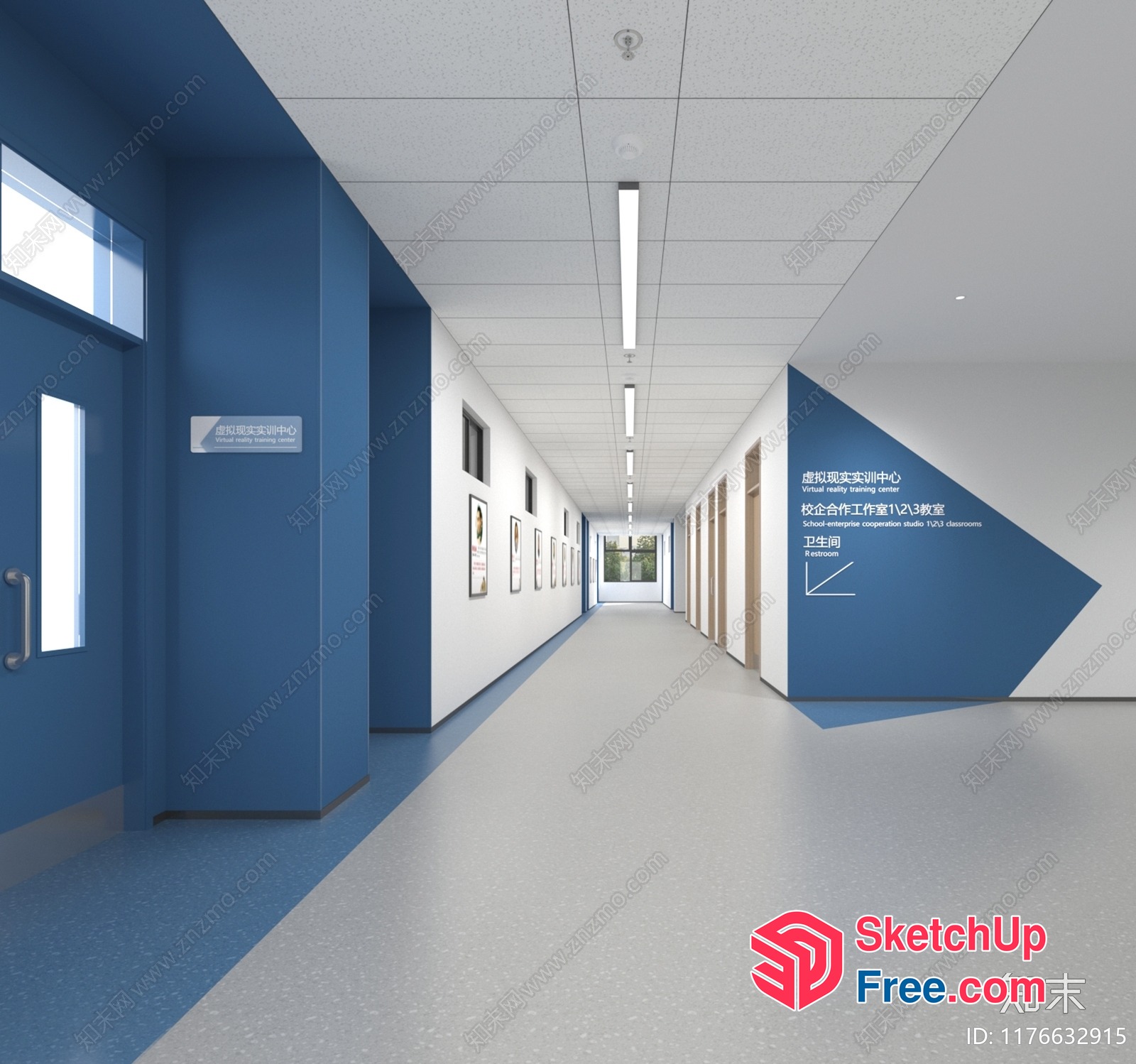 Modern Blue And White Hallway Interior 3D SketchUp File