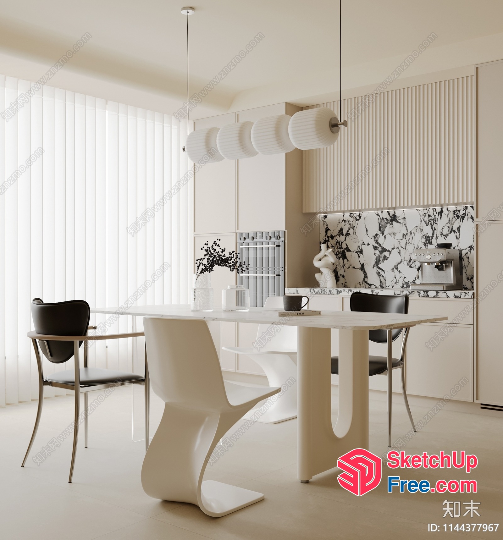 Modern Minimalist White Dining Room Interior 3D SketchUp File