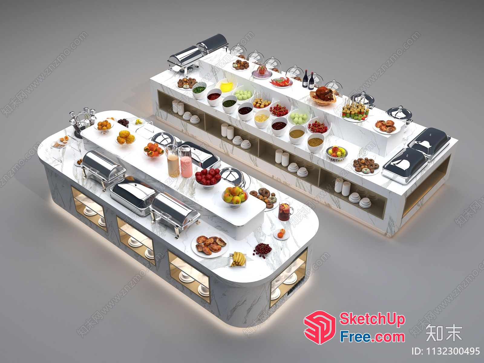 Luxurious Marble Buffet Table With Abundant Food Options 3D SketchUp File