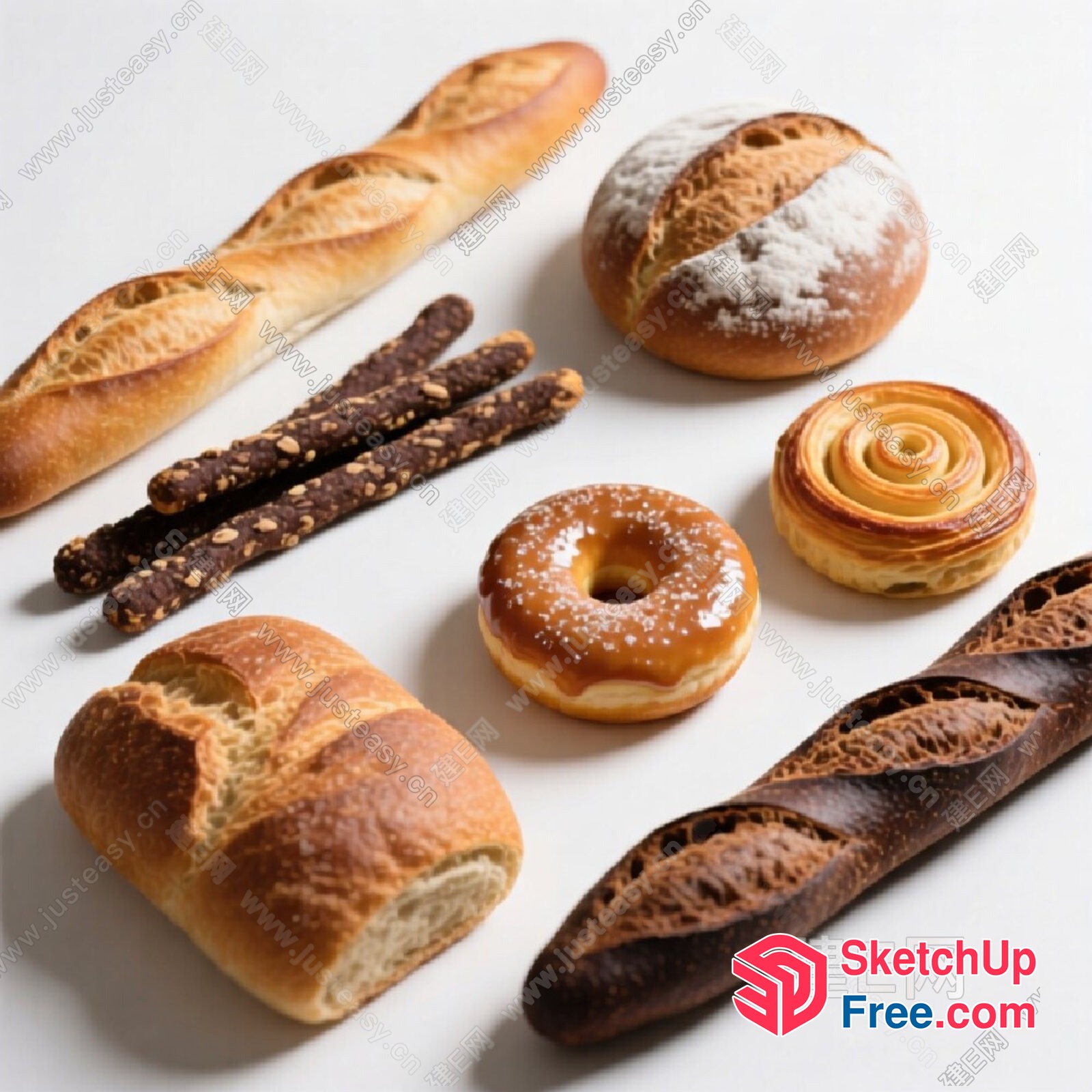 A Collection Of Various Breads And Pastries 3D SketchUp File