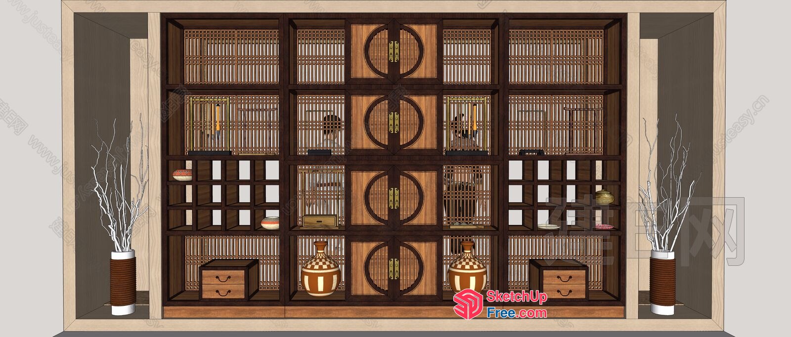 Elegant Display Cabinet With Decorative Accents And Ornate Shelving 3D SketchUp File