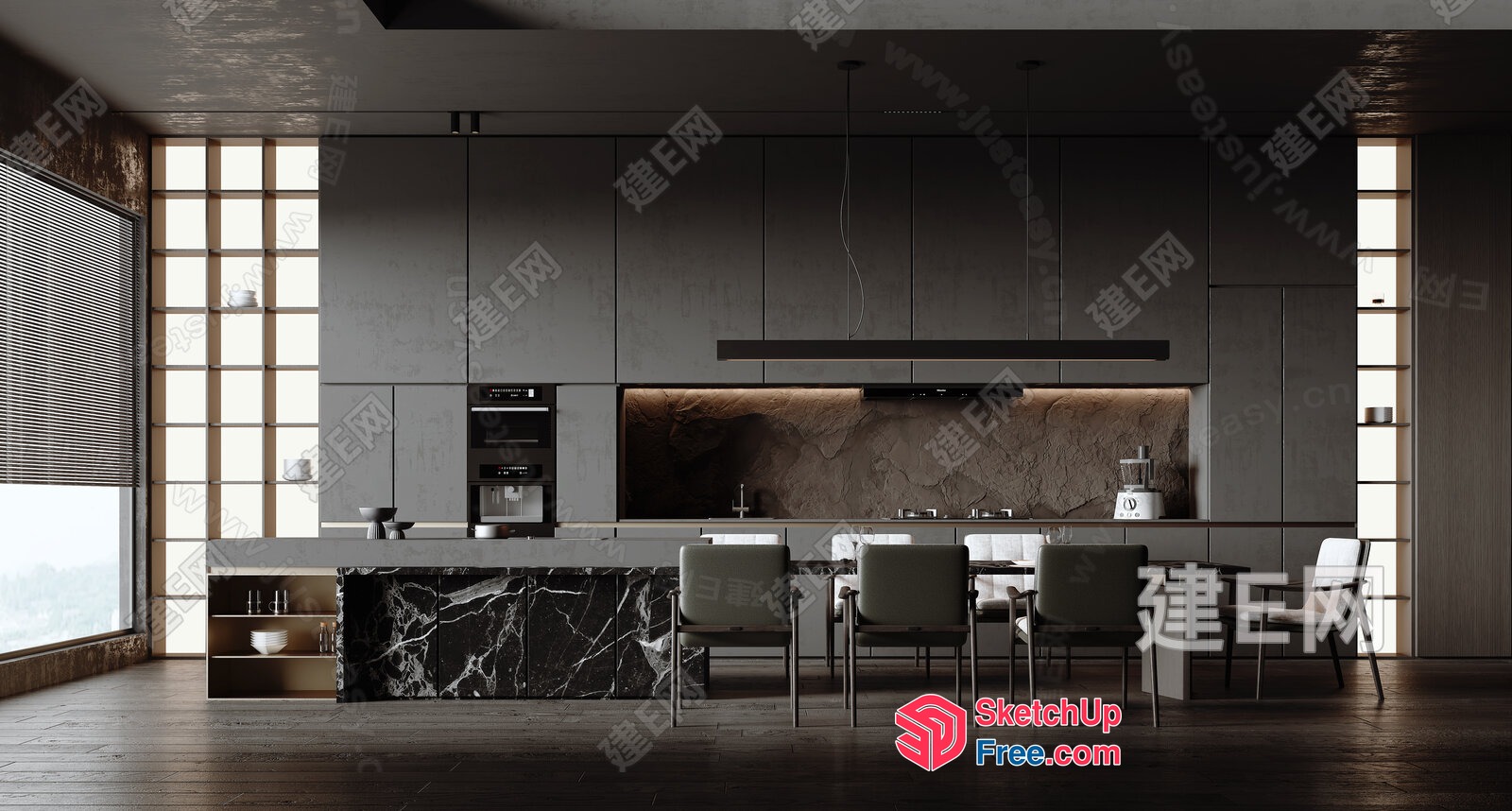 Modern Minimalist Kitchen Interior With Sleek Furniture 3D SketchUp File