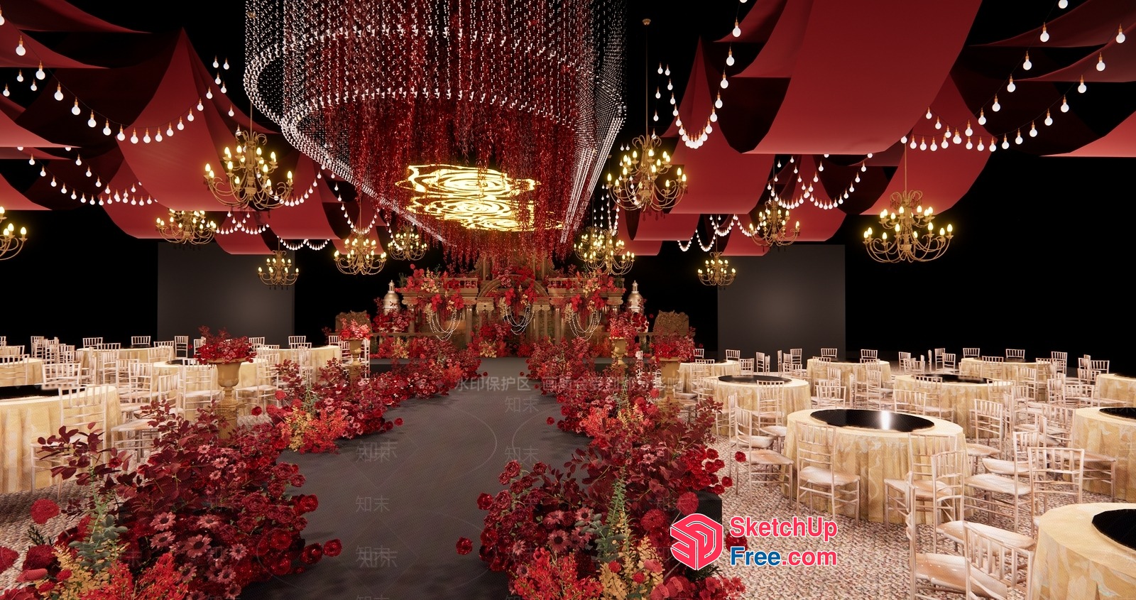 Elegant Red Floral Arrangement In A Luxurious Room 3D SketchUp File