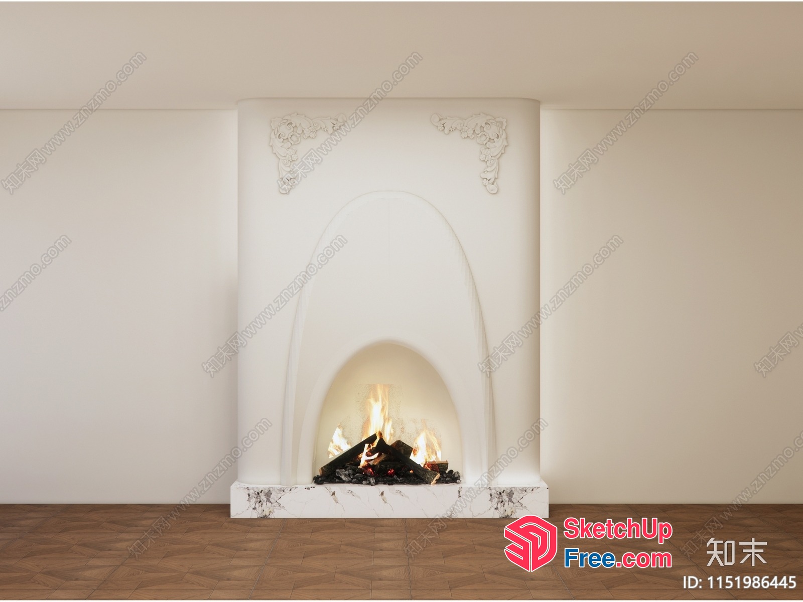 Elegant White Fireplace With Marble Base 3D SketchUp File