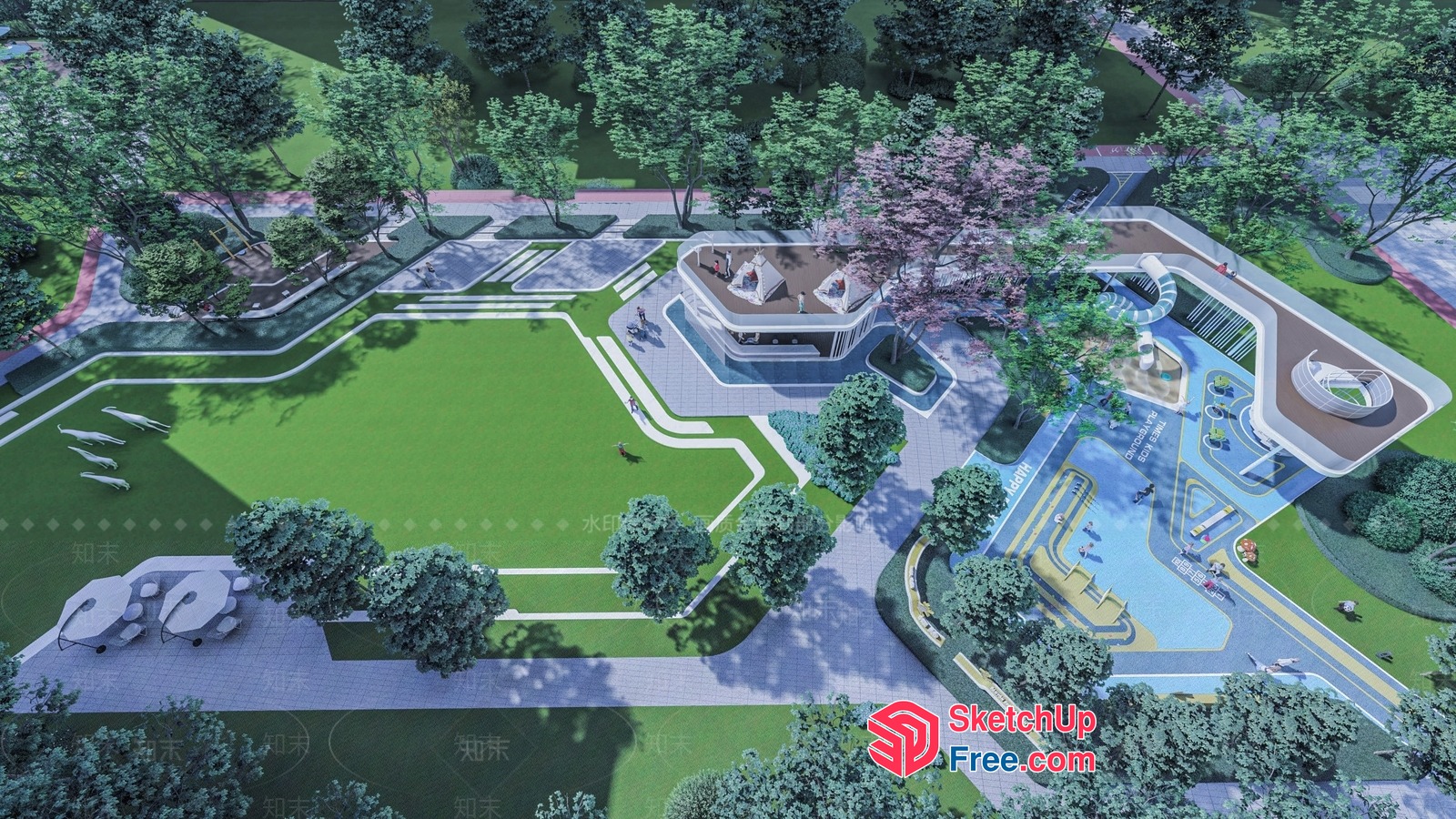 Modern Park With Various Recreational Facilities 3D SketchUp File