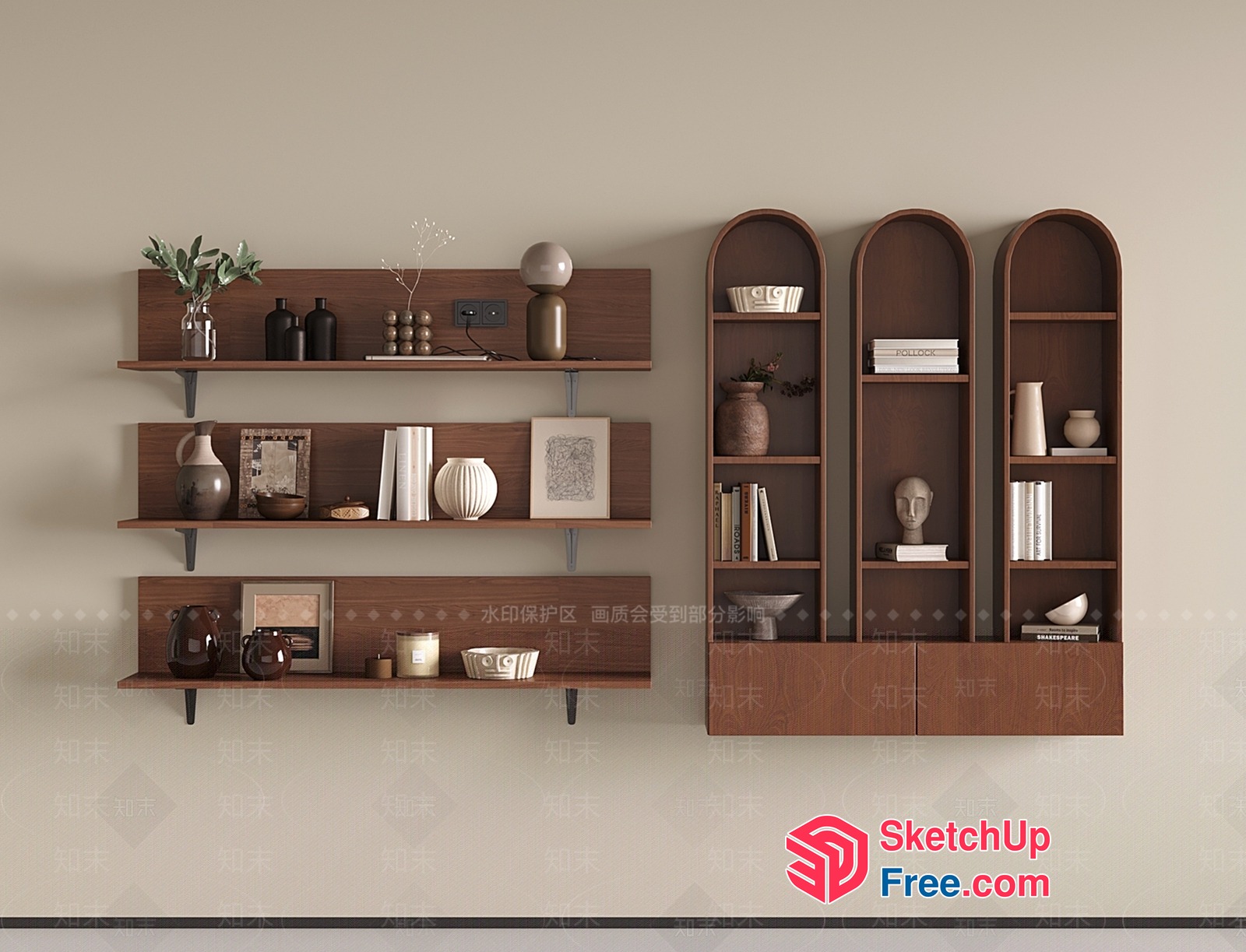 Wooden Shelves With Decorative Items 3D SketchUp File