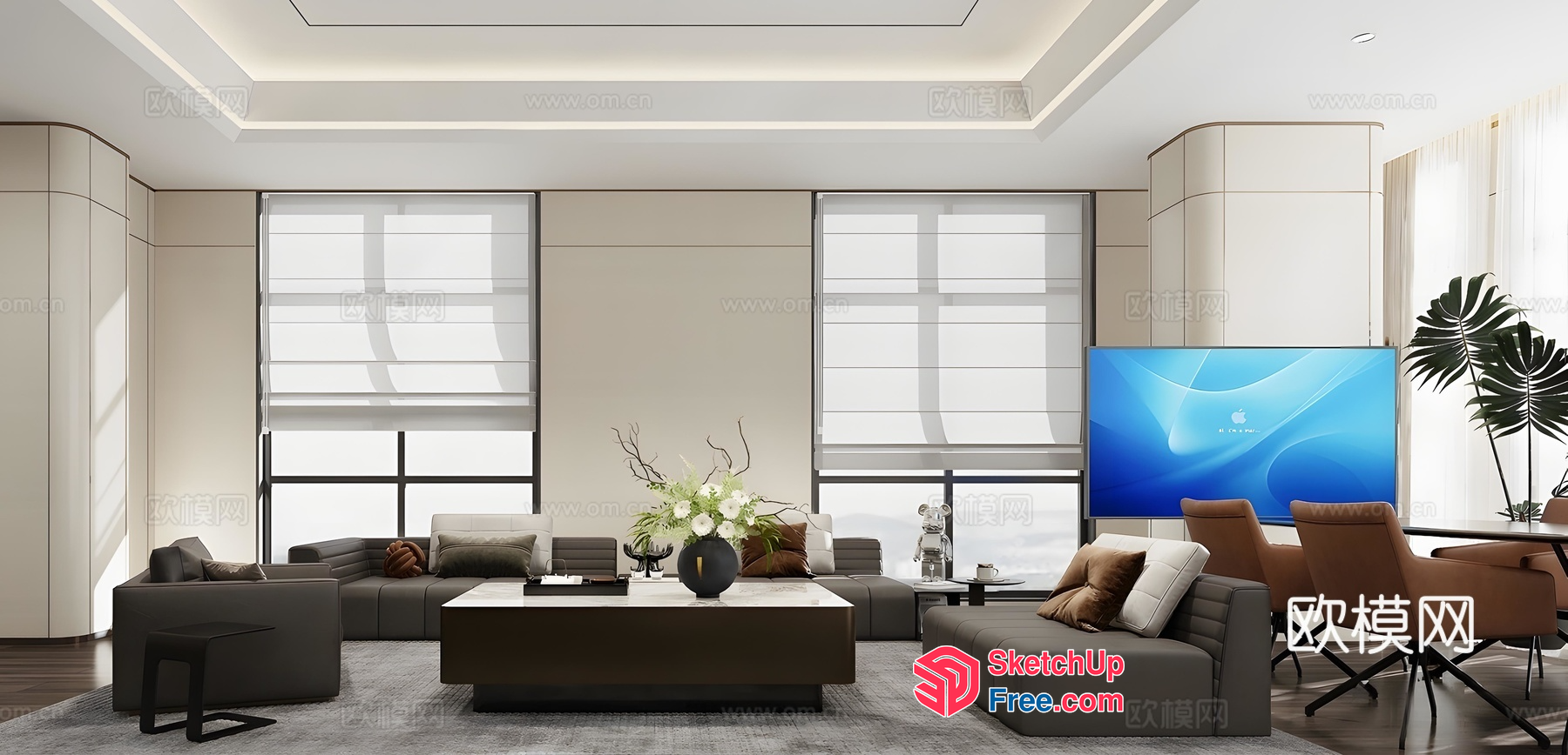 Luxurious Modern Living Room With Sleek Furniture 3D SketchUp File