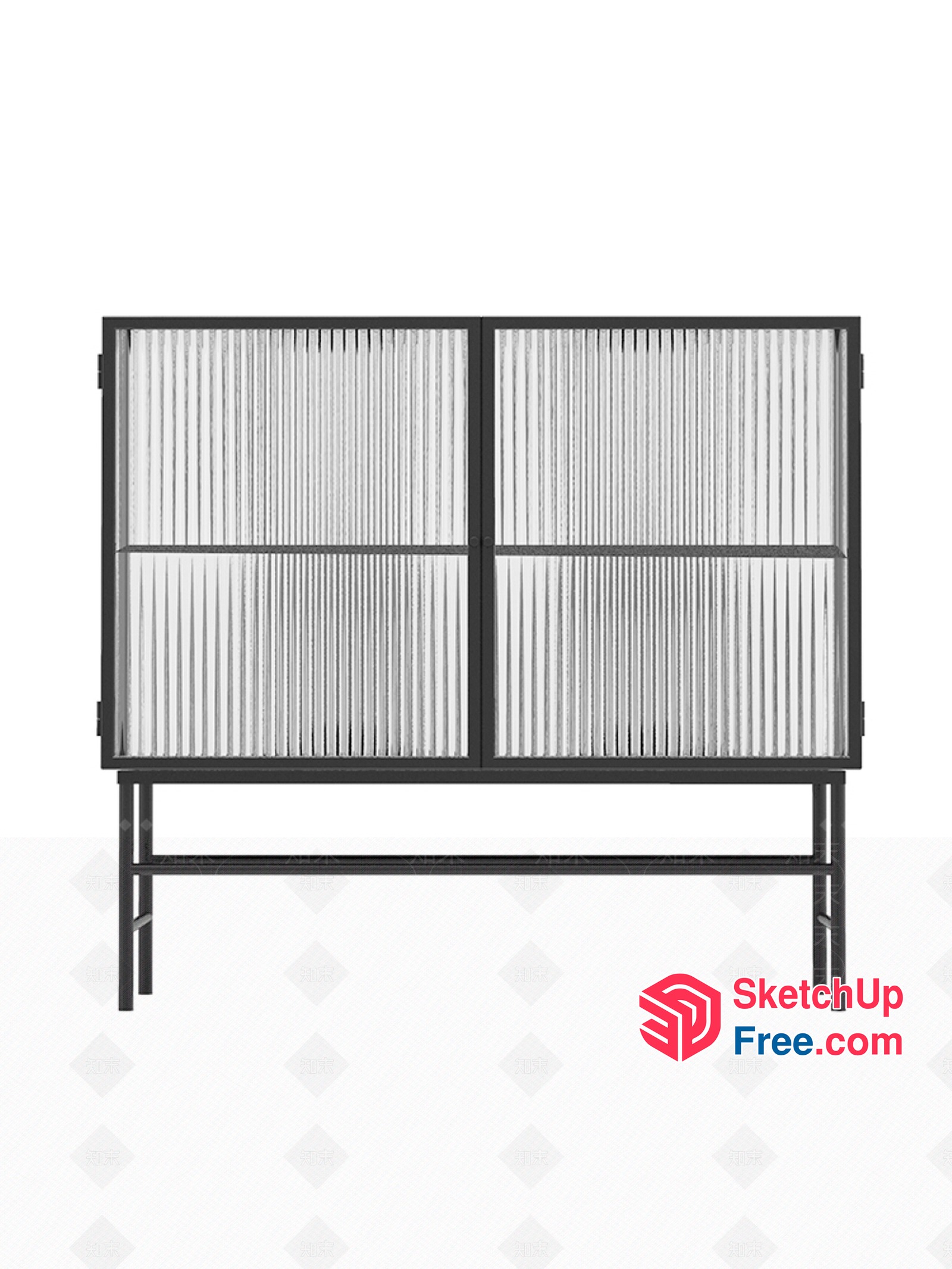 Sleek Metal Storage Unit With Fluted Glass Doors 3D SketchUp File