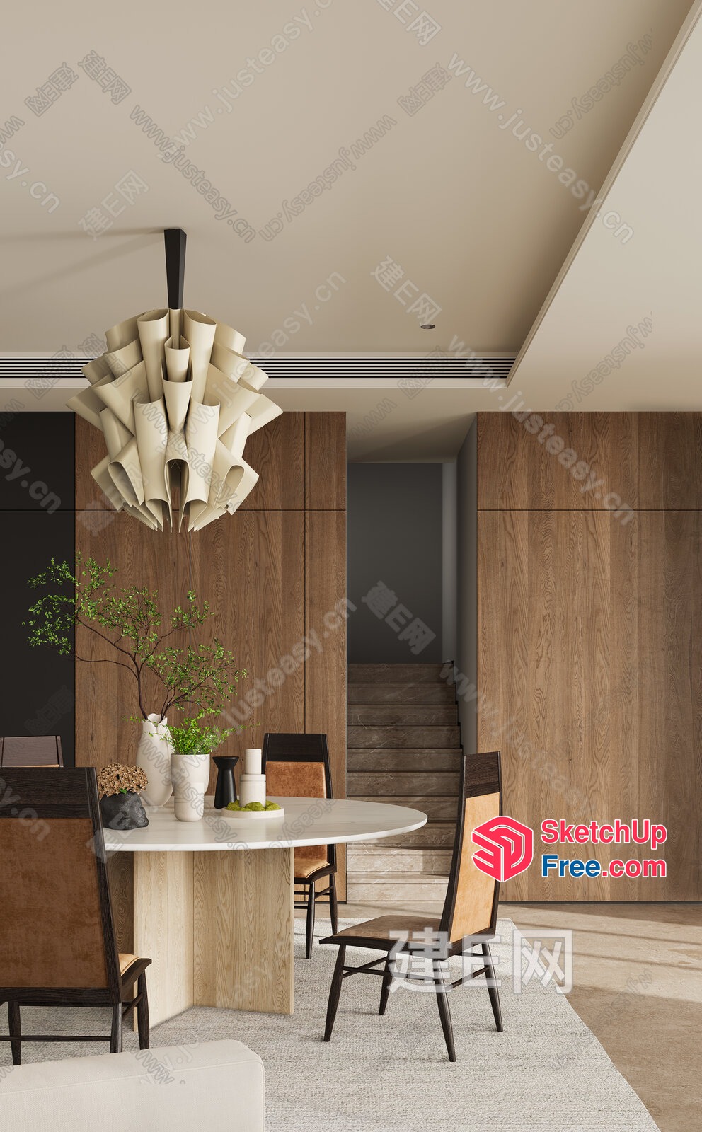 Minimalist Style Dining Room With Elegant Chandelier 3D SketchUp File