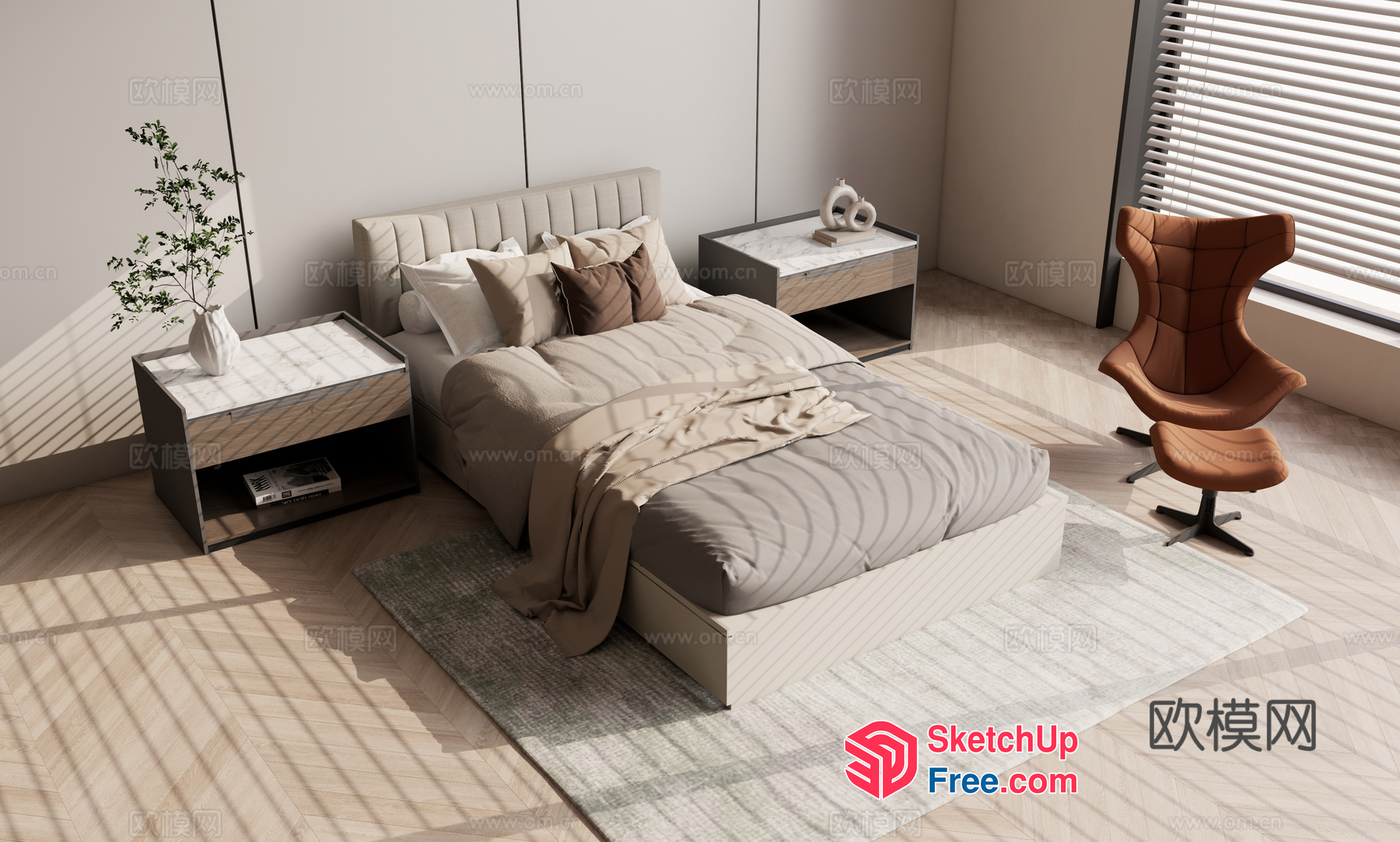 Modern Minimalist Bedroom With Natural Light 3D SketchUp File