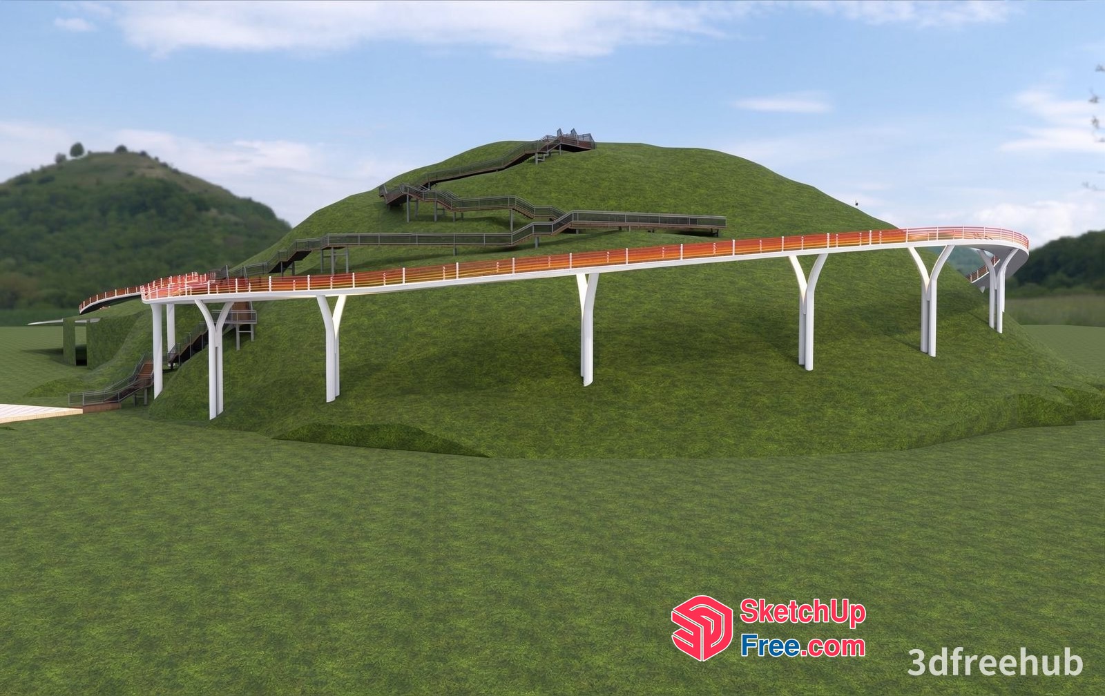 Outdoor Stairway Leading To A Hilltop Platform 3D SketchUp File