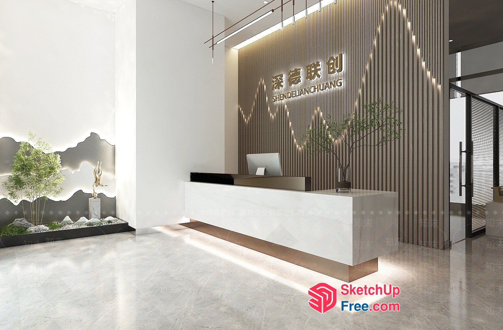 Modern Reception Desk With Elegant Lighting 3D SketchUp File