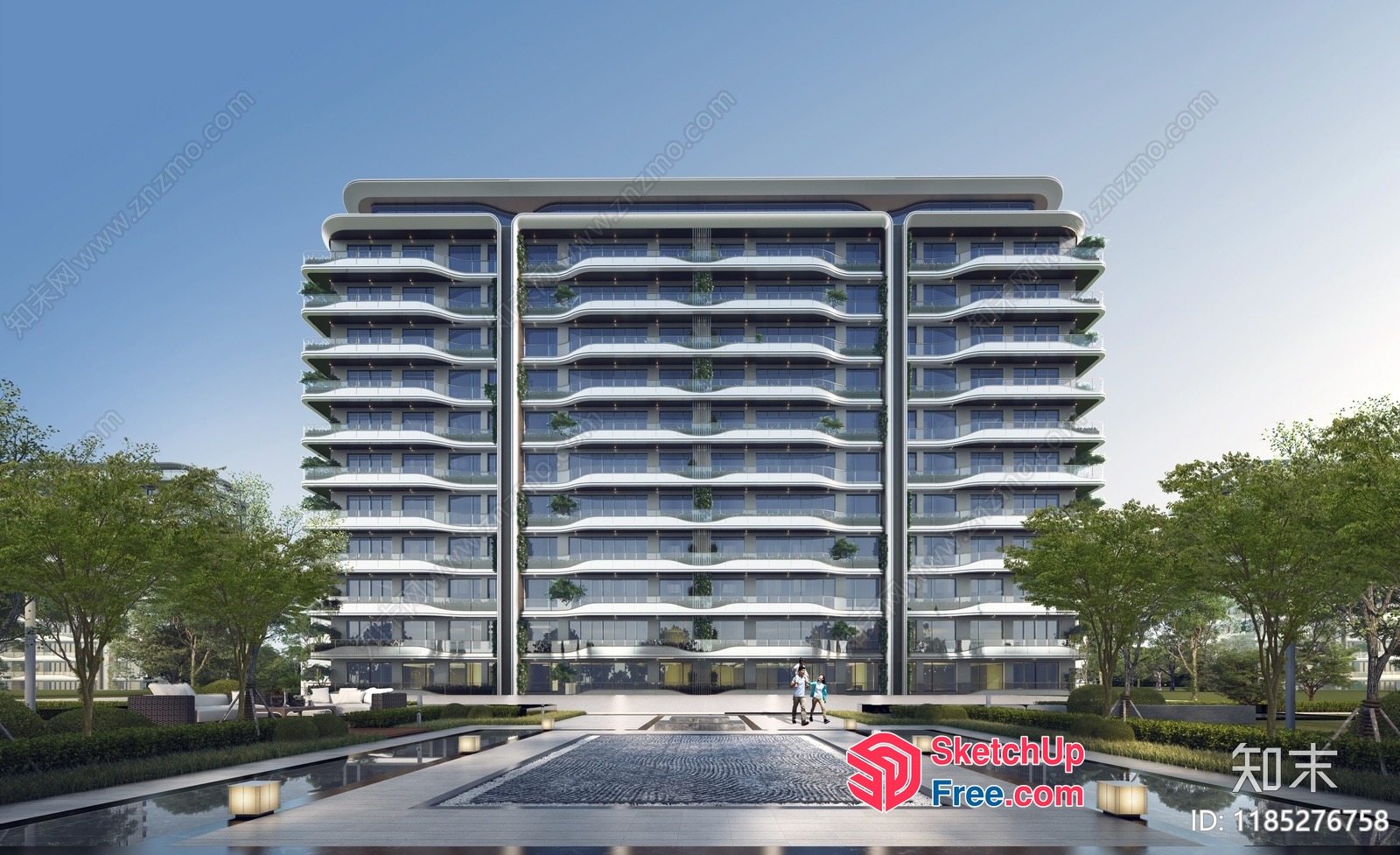 Modern Apartment Building With Glass Curtain Wall 3D SketchUp File