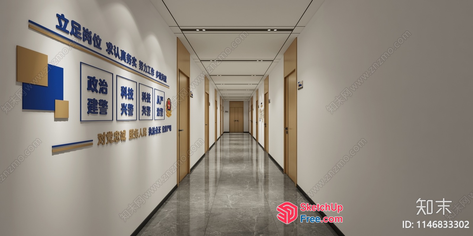 Chinese-Inspired Office Interior With Modern Decor 3D SketchUp File