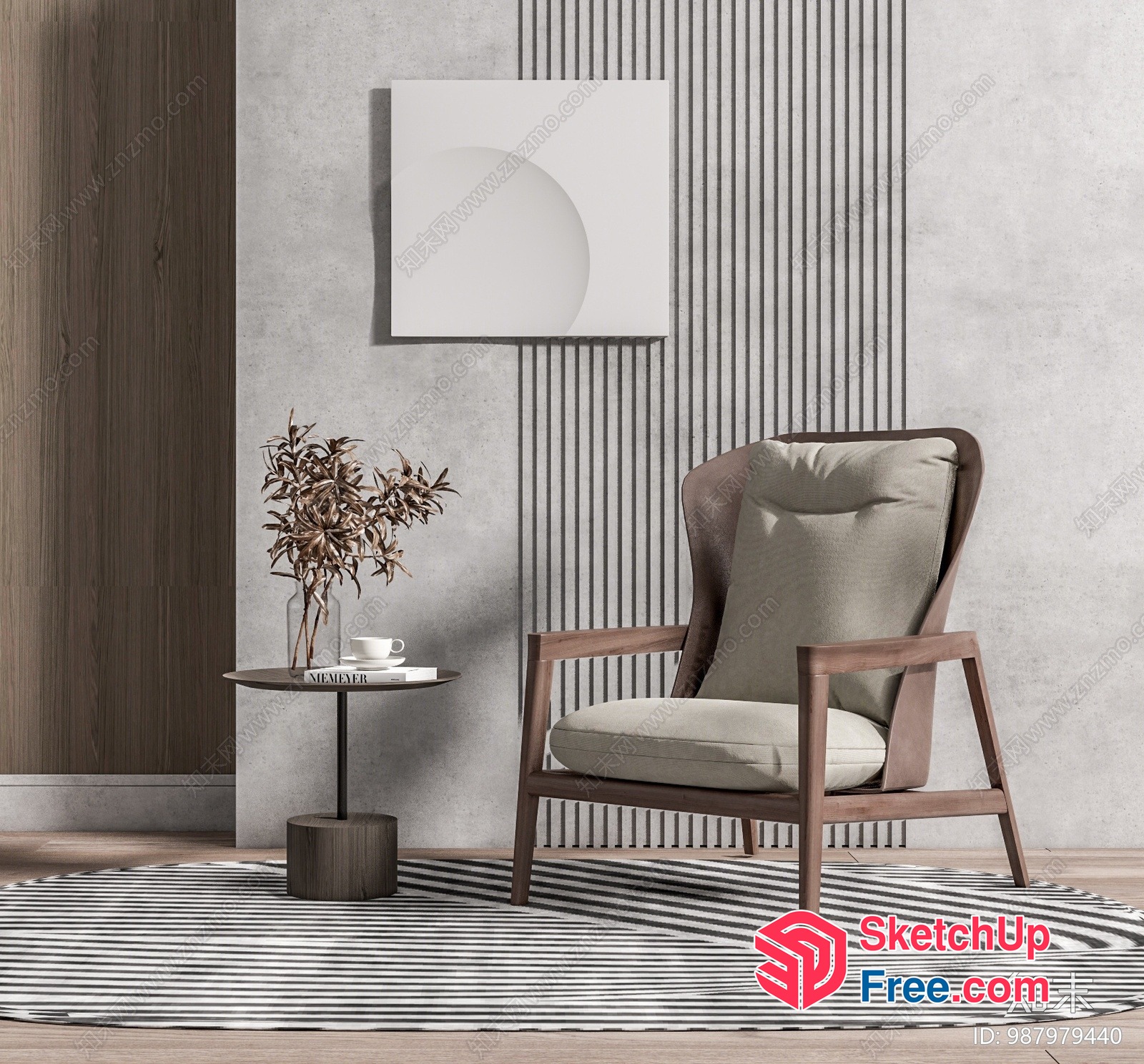 Minimalist Style Living Room With Striped Rug 3D SketchUp File