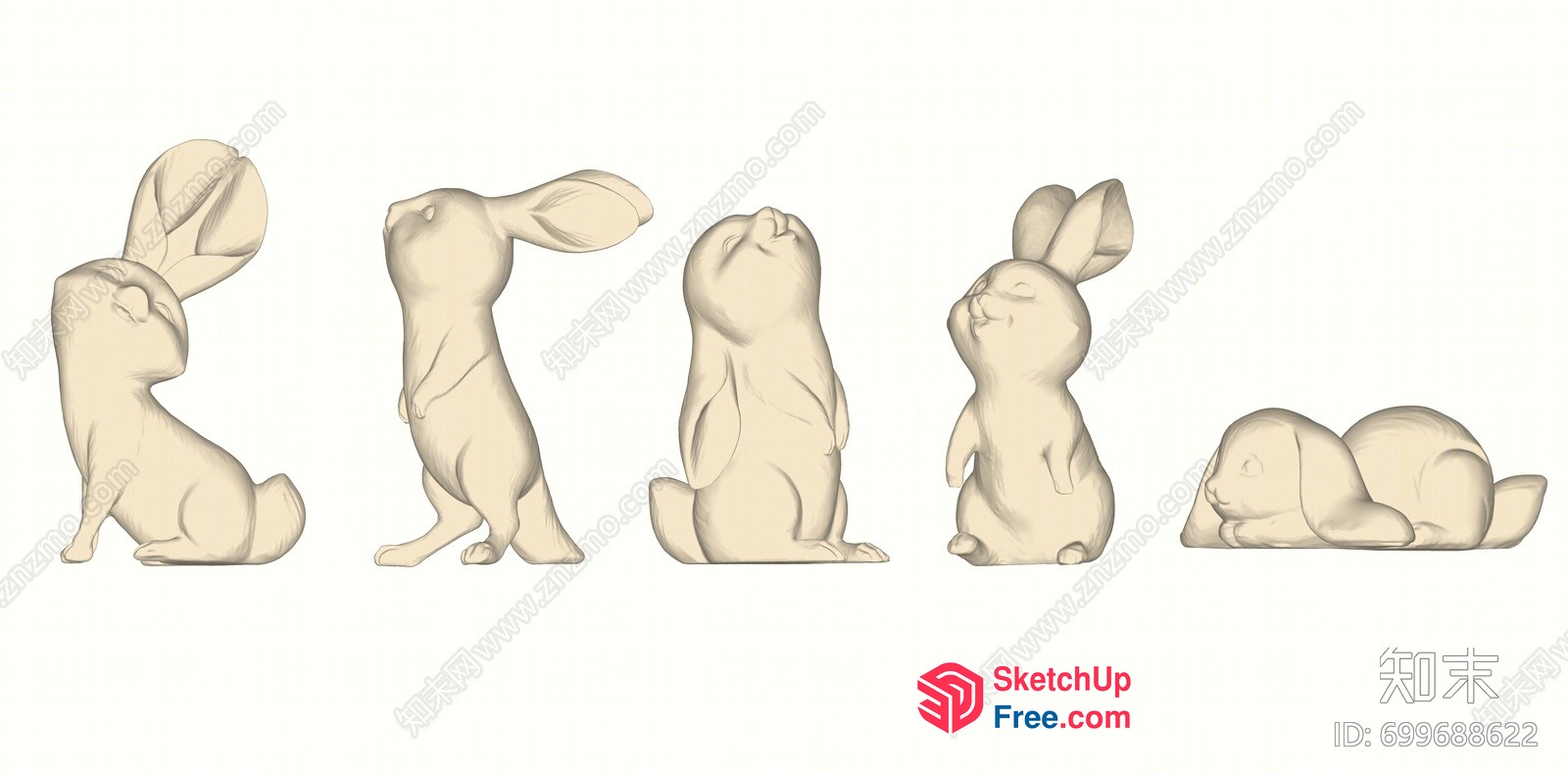 Five Rabbits In A Row 3D SketchUp File