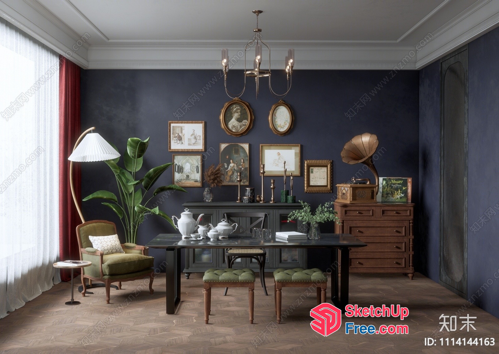 Vintage European Style Dining Room With Classic Moulding 3D SketchUp File