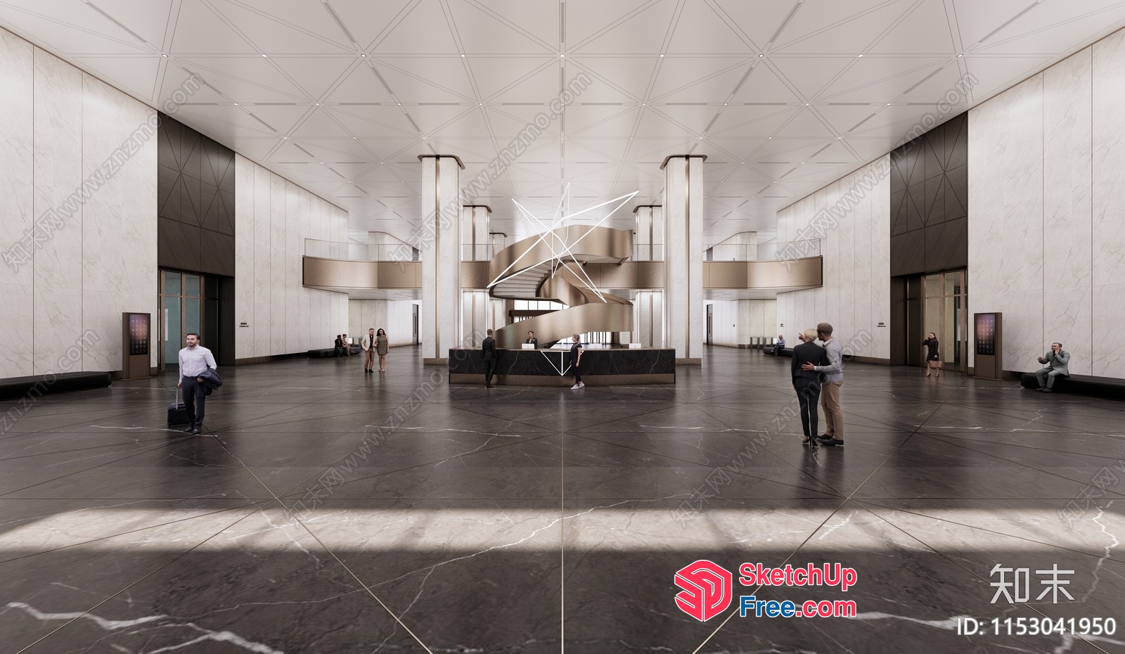 Spacious Modern Office Lobby With Sleek Staircase 3D SketchUp File