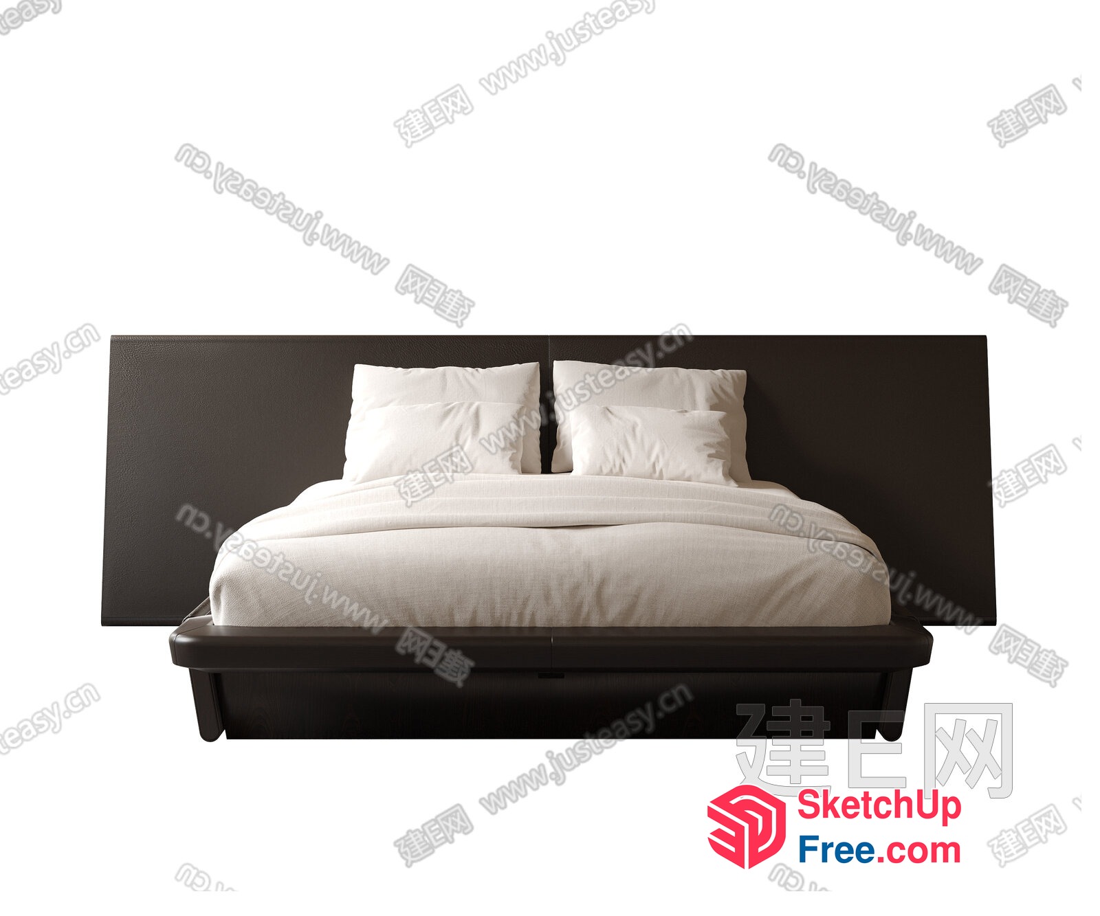 Modern Bed With Creamy Style Pillows 3D SketchUp File