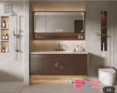 Modern Bathroom With Dark Wood Accents And White Marble 3D SketchUp File