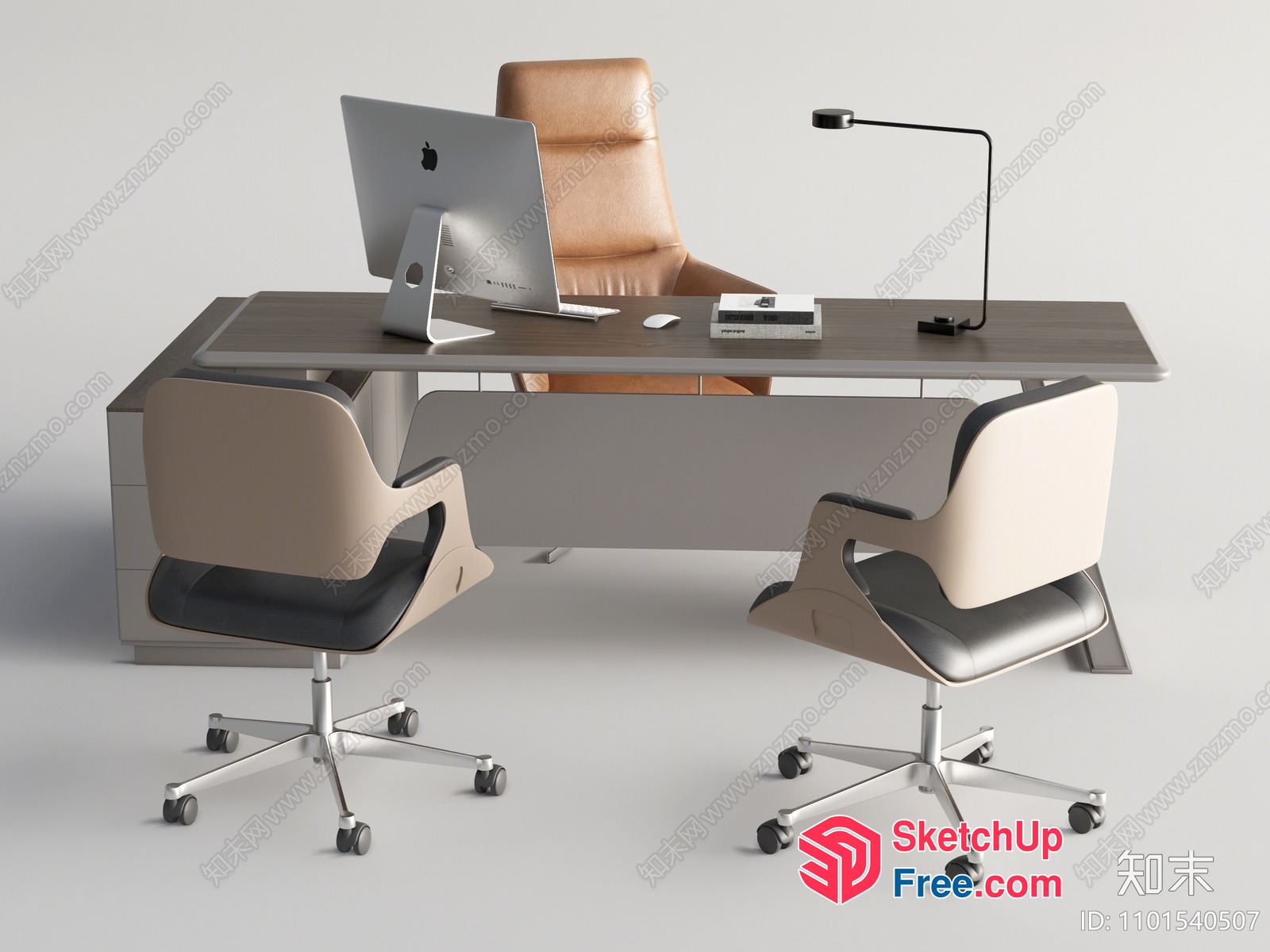 Modern Office Furniture Setup With Neutral Tones 3D SketchUp File