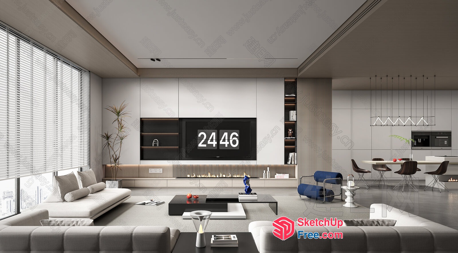 Modern Minimalist Living Room With Large Tv 3D SketchUp File