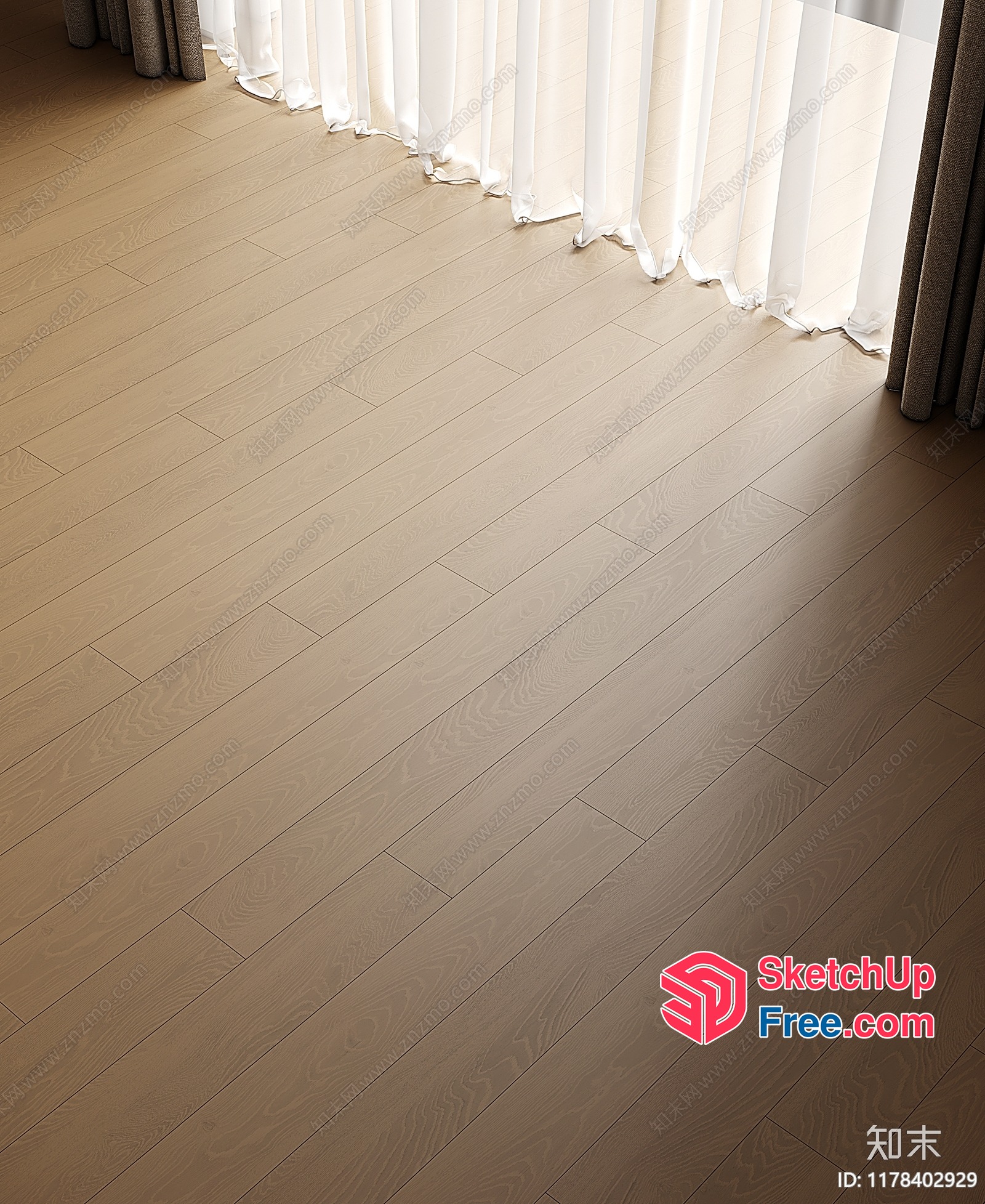 Light Brown Hardwood Floor With White Curtains 3D SketchUp File