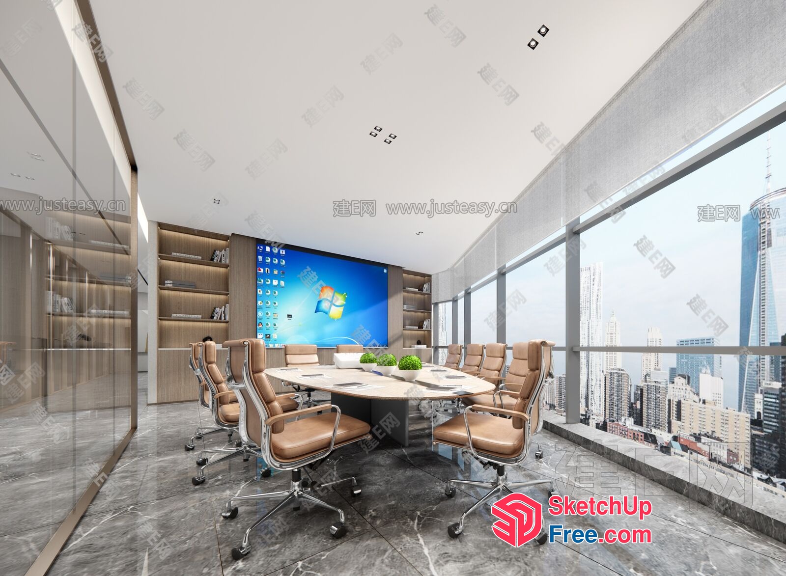 Modern Conference Room With City View 3D SketchUp File