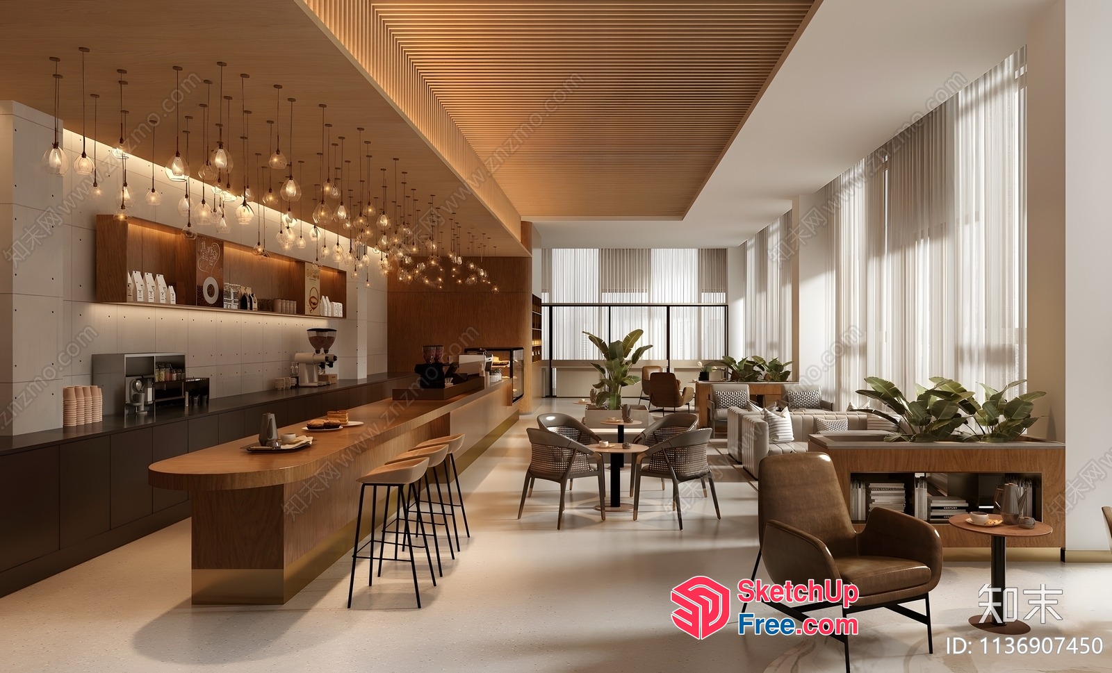 Modern Minimalist Coffee Shop Interior 3D SketchUp File