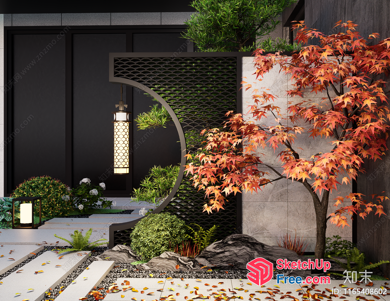 Asian-Inspired Modern Villa Entrance Decor 3D SketchUp File