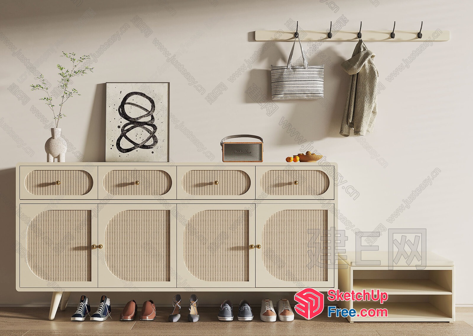 Modern Creamy Style Furniture And Decor 3D SketchUp File