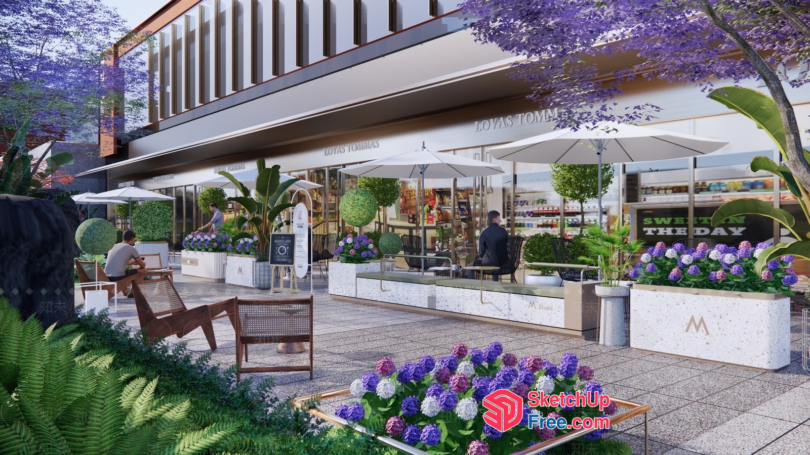 Modern Outdoor Seating Area With Natural Elements 3D SketchUp File