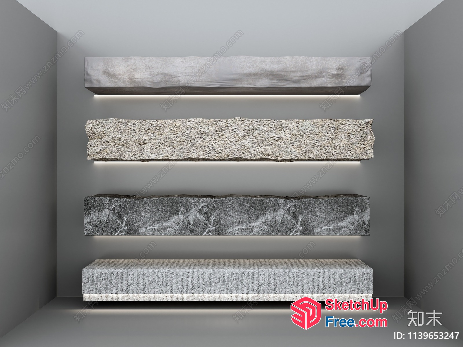 Elegant Minimalist Gray Stone Decorative Shelf 3D SketchUp File