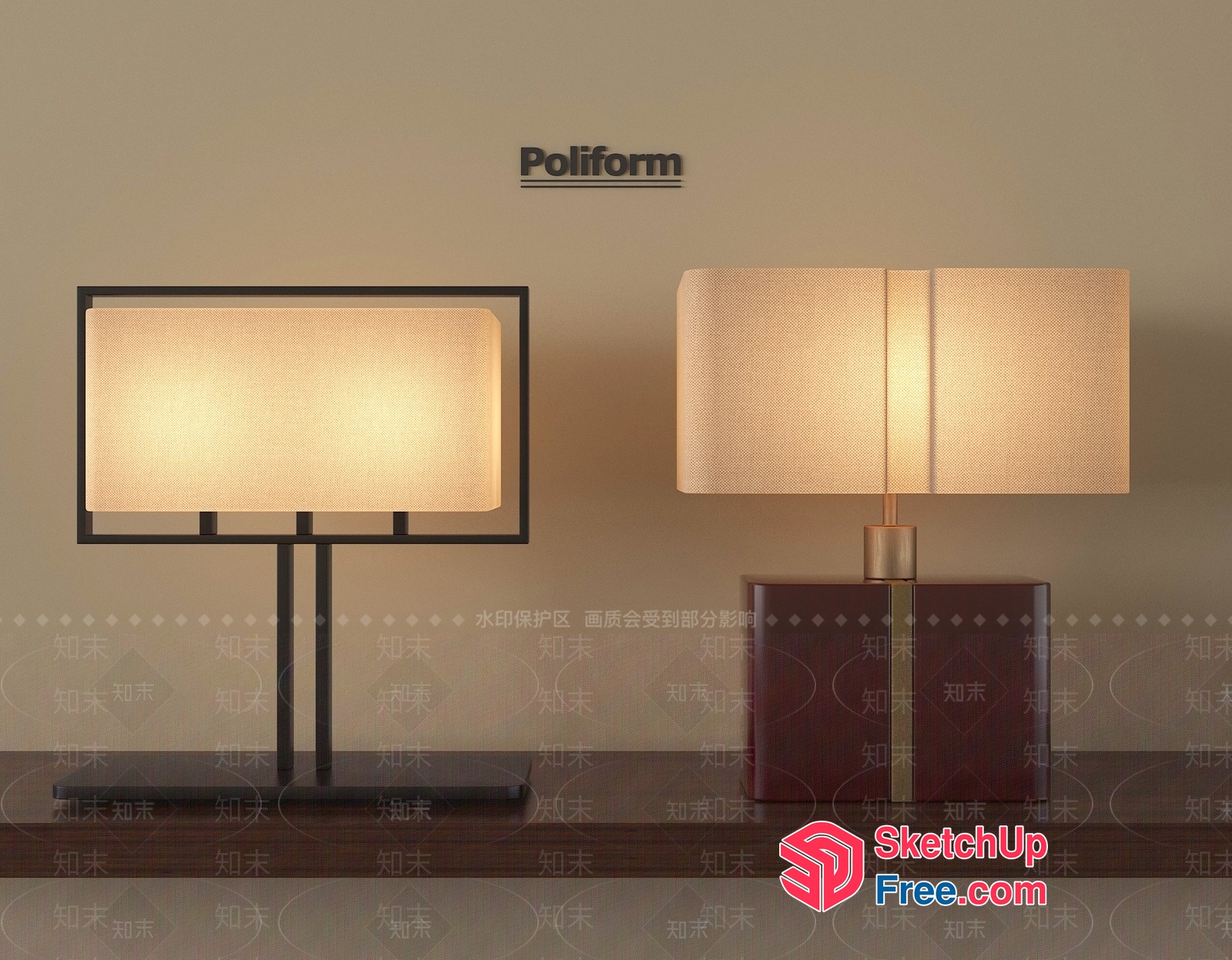 Modern Table Lamps With Rectangular Shades 3D SketchUp File
