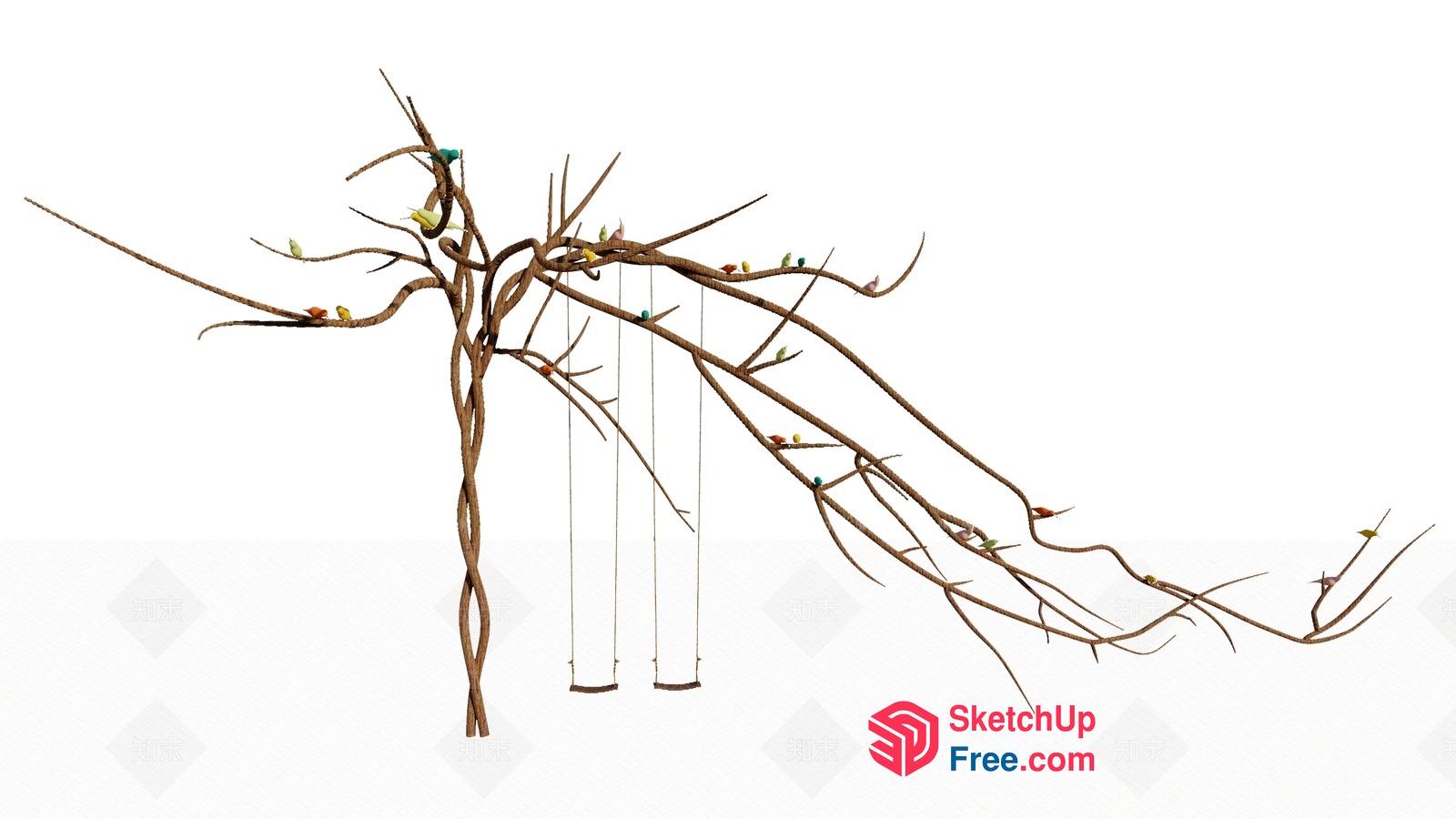 Hanging Decorative Wind Chime In Twisted Branches 3D SketchUp File
