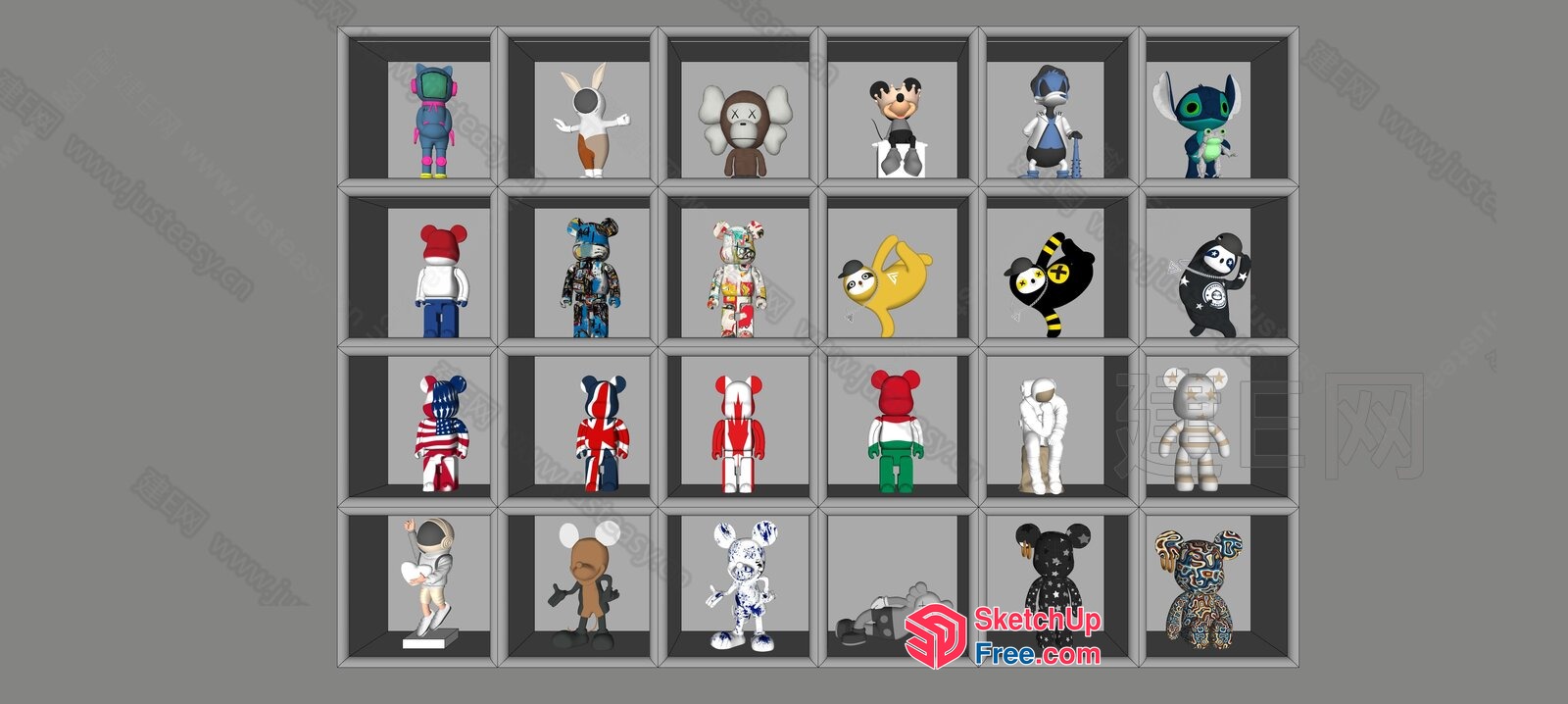 Colorful Decorative Shelf With Various Cartoon Characters 3D SketchUp File