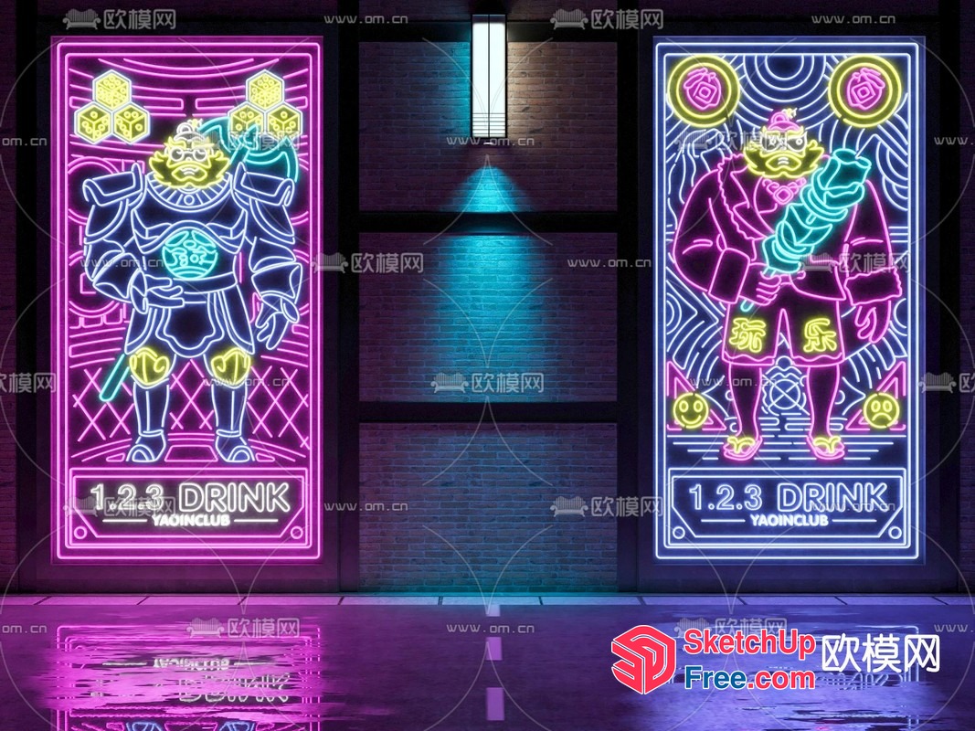 Neon-Lit Bar Sign 3D SketchUp File