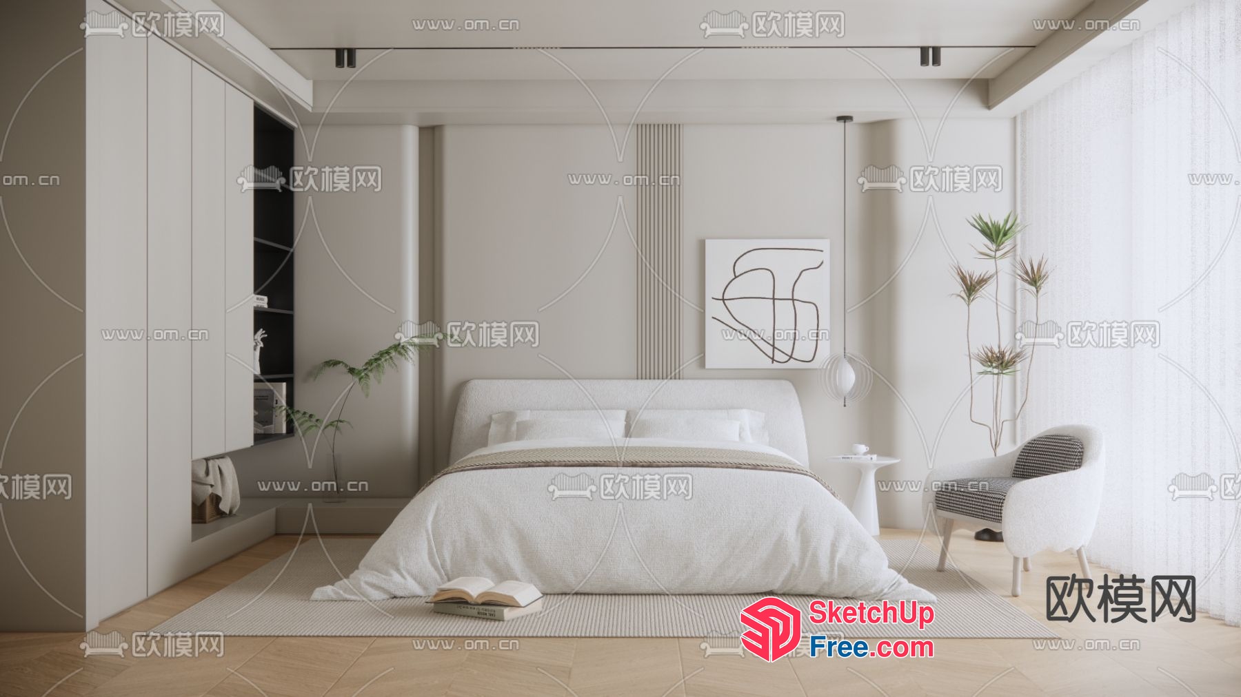Elegant White Bedroom With Soft Lighting 3D SketchUp File