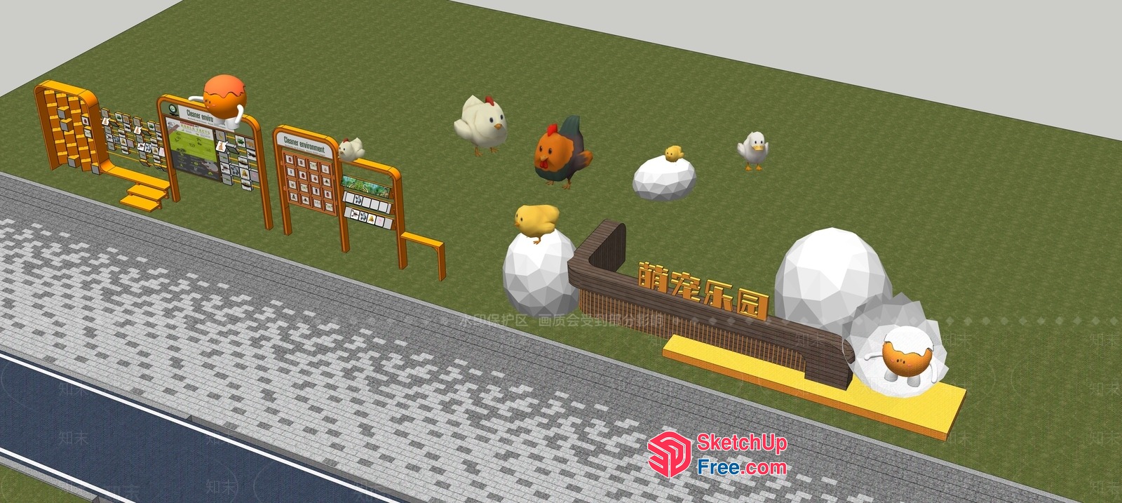 3D Model Of A Cartoon-Style Farm With Chickens And Eggs 3D SketchUp File