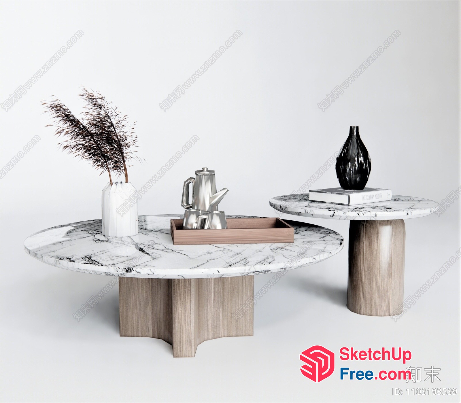 Marble And Wood Coffee Table Set 3D SketchUp File