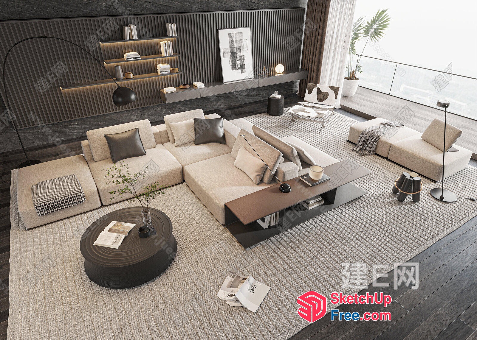 Minimalist Modern Living Room With Neutral Tones And Natural Elements 3D SketchUp File