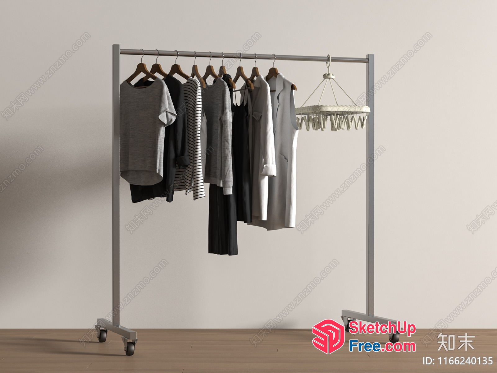Modern Minimalist Clothes Rack With Wheels 3D SketchUp File