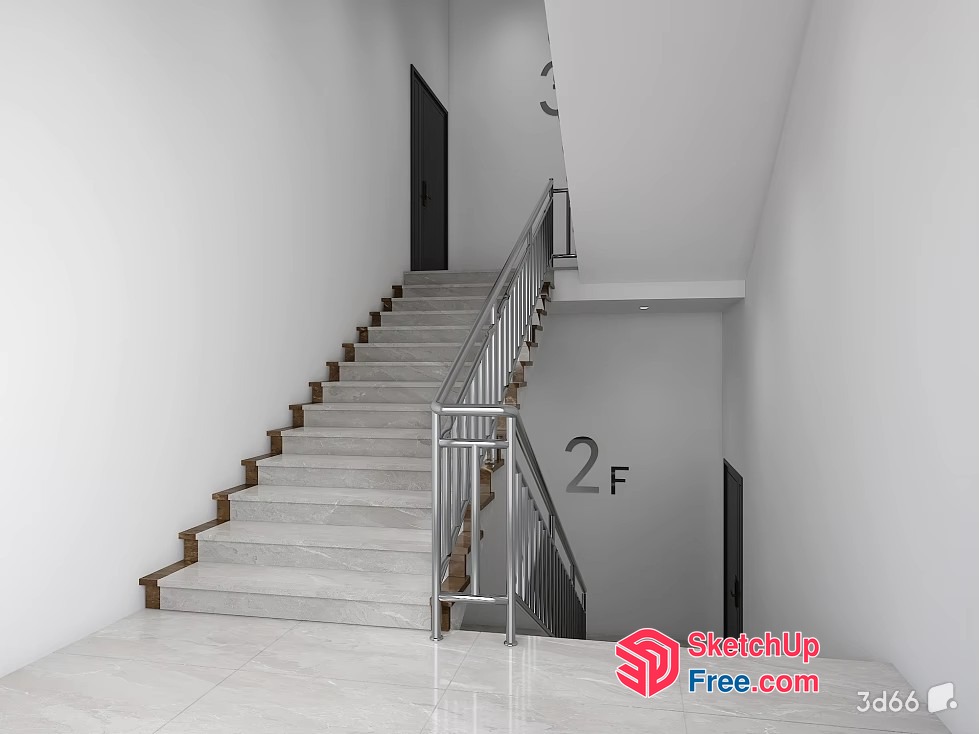 Stairway To A Modern Office Building 3D SketchUp File
