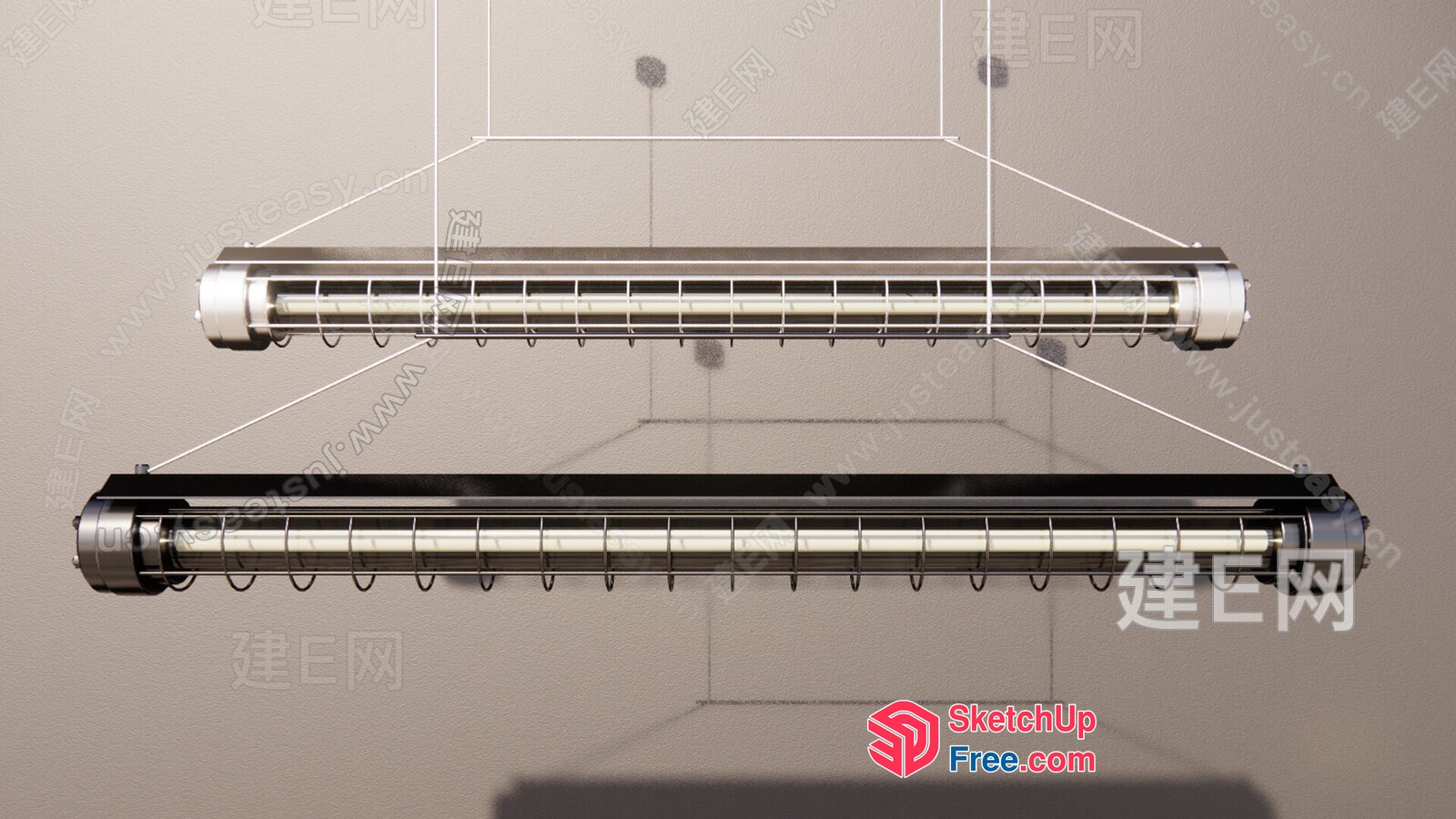 Two Suspended Glass Brick Lamps 3D SketchUp File