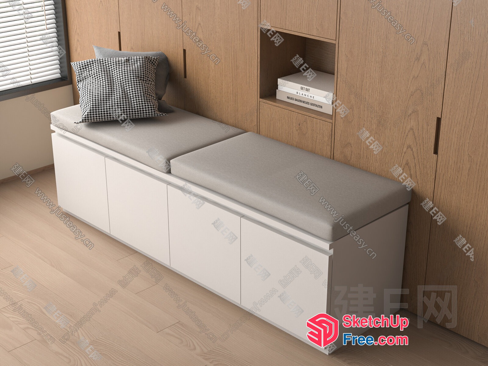 Simple Modern Bedroom Interior With White And Light Wood 3D SketchUp File